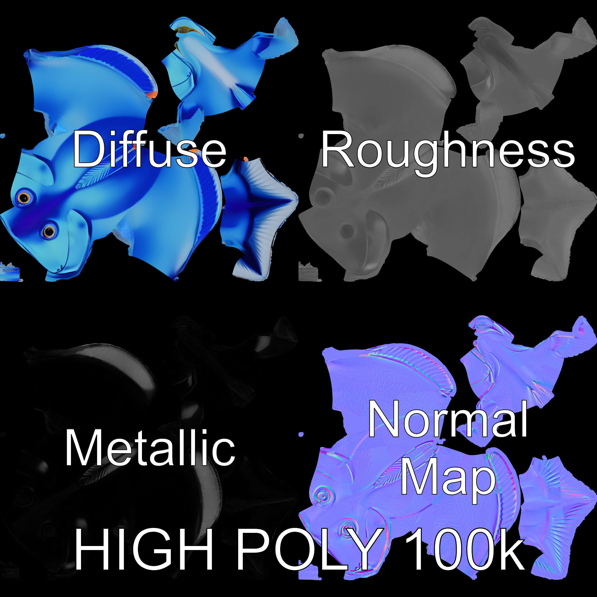 Blue Fish Model Pack for Aquatic Scenes Low-poly 3D model_2