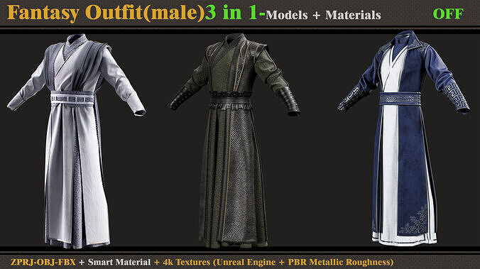3 in 1 Fantasy Outfit-MD-Clo3d-OBJ- FBX -ZPRJ-Material-Textures 3D model