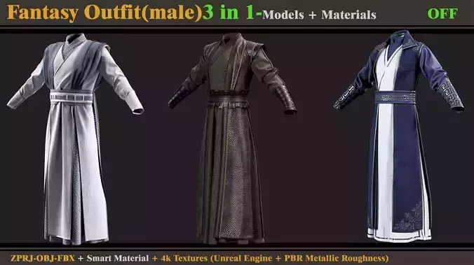 3 in 1 Fantasy Outfit-MD-Clo3d-OBJ- FBX -ZPRJ-Material-Textures