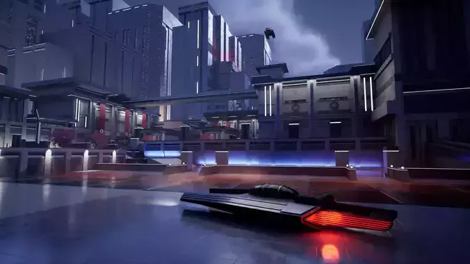 Science Fiction Brutalist City - Unreal Engine Low-poly 3D model
