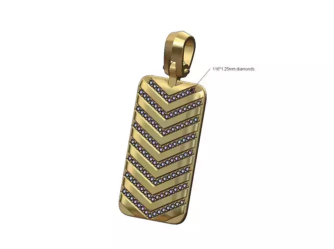 Diamond carved V strips rectangular dogtag pendant with bail