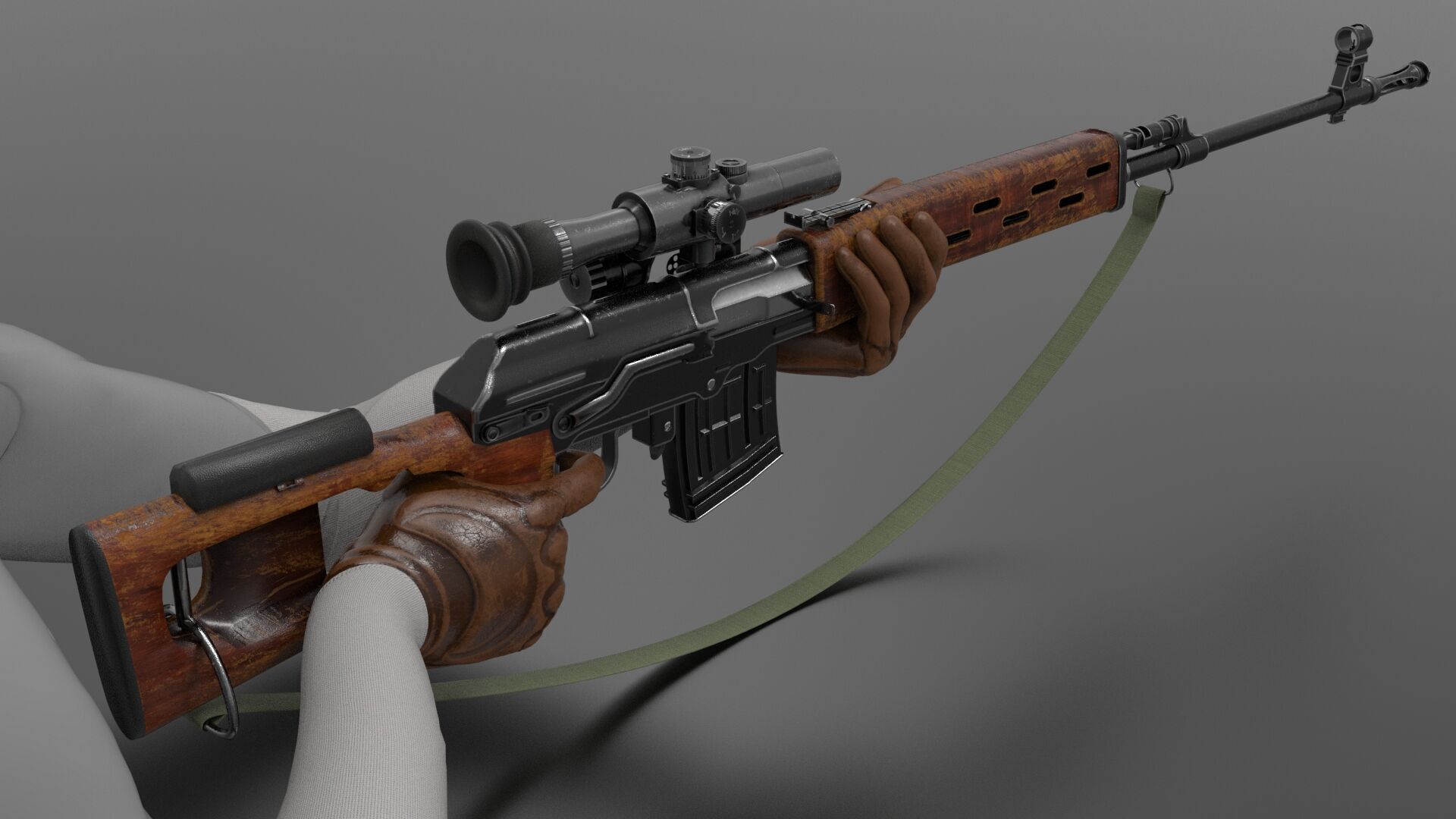 SVD Sniper Rifle Fps - Tps Low-poly 3D model_6