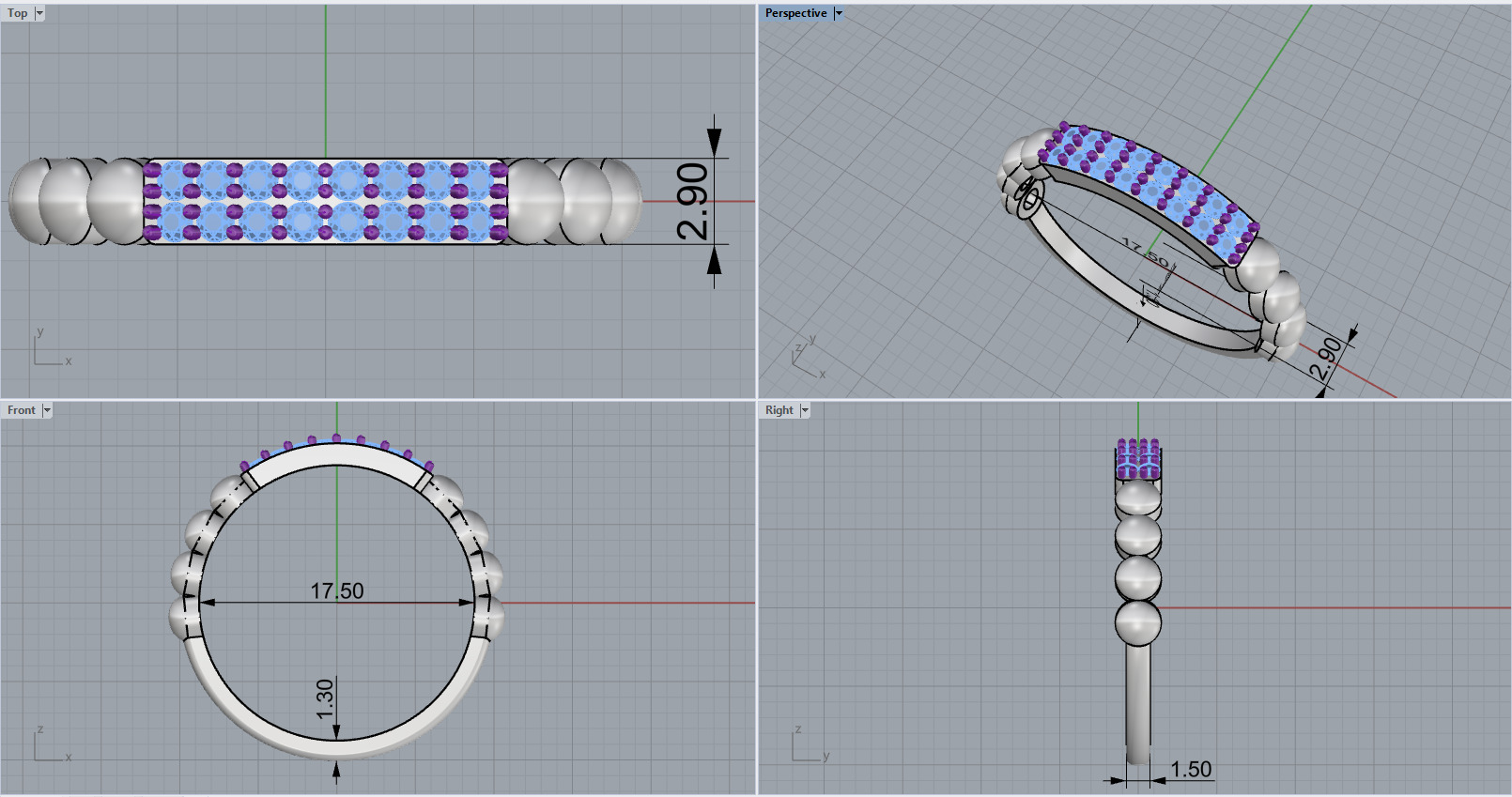 Wedding ring with gems model 1232 3D print model_3