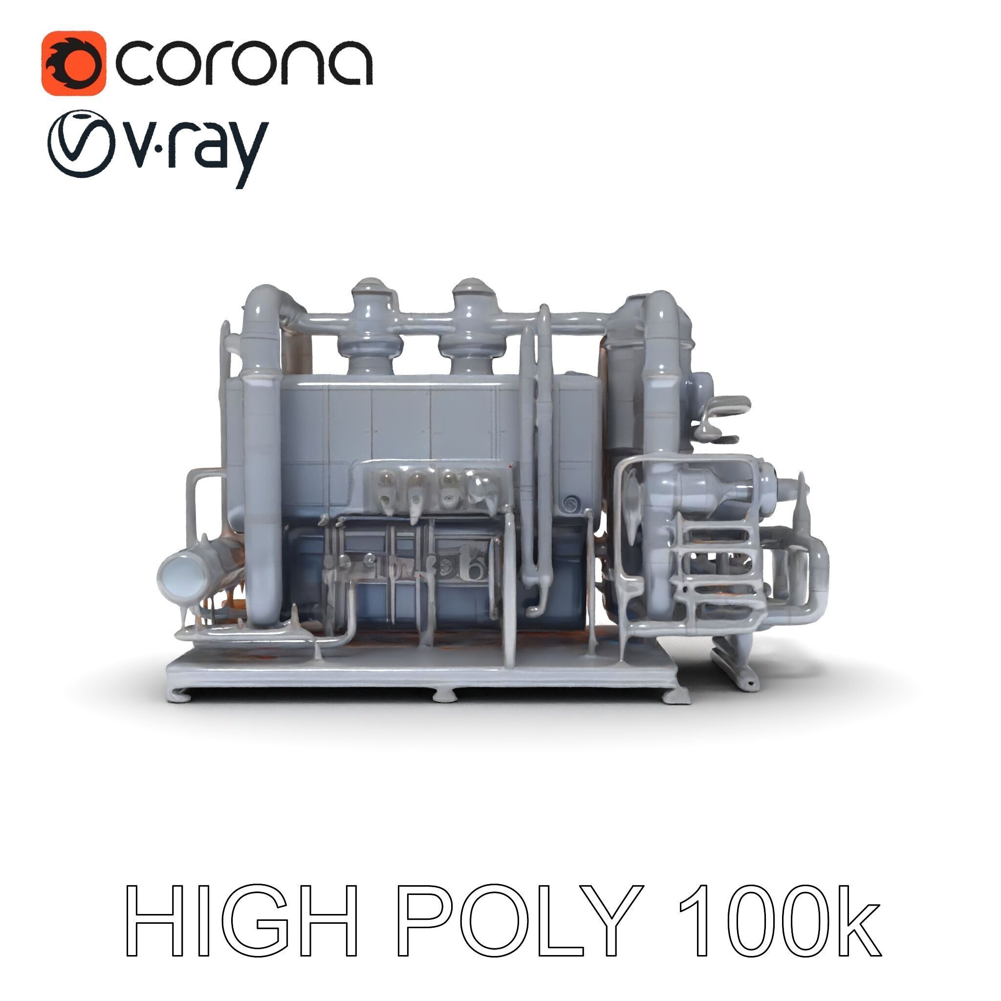 Industrial Engine Model Pack with PBR Textures Low-poly 3D model_11