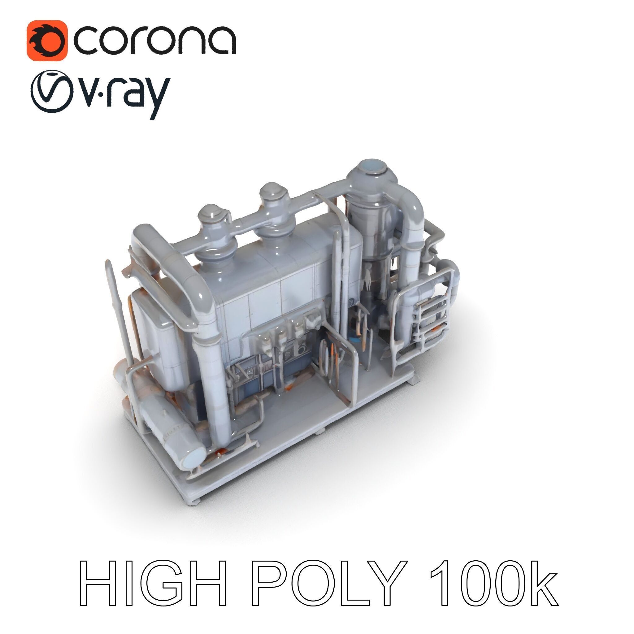 Industrial Engine Model Pack with PBR Textures Low-poly 3D model_34