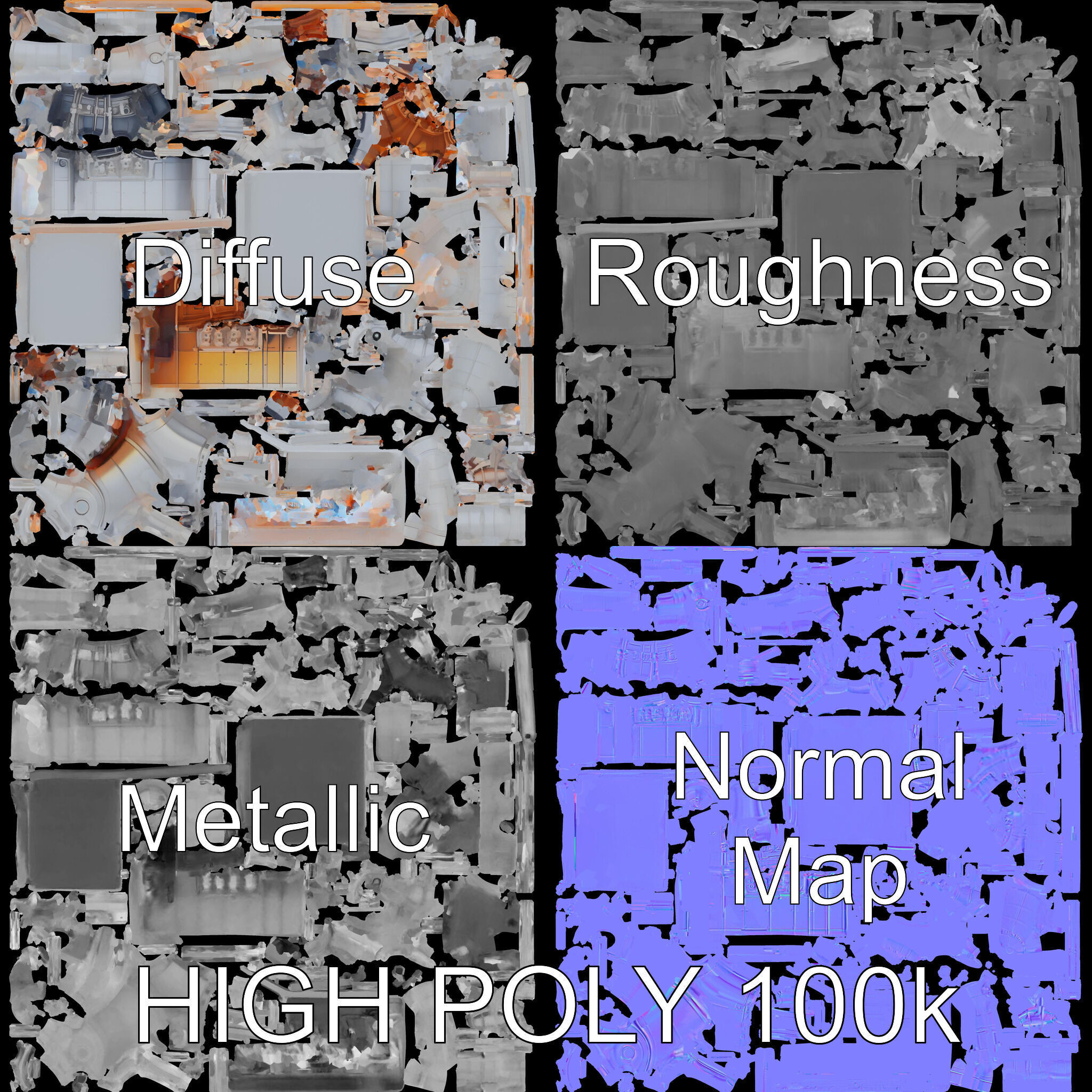 Industrial Engine Model Pack with PBR Textures Low-poly 3D model_2