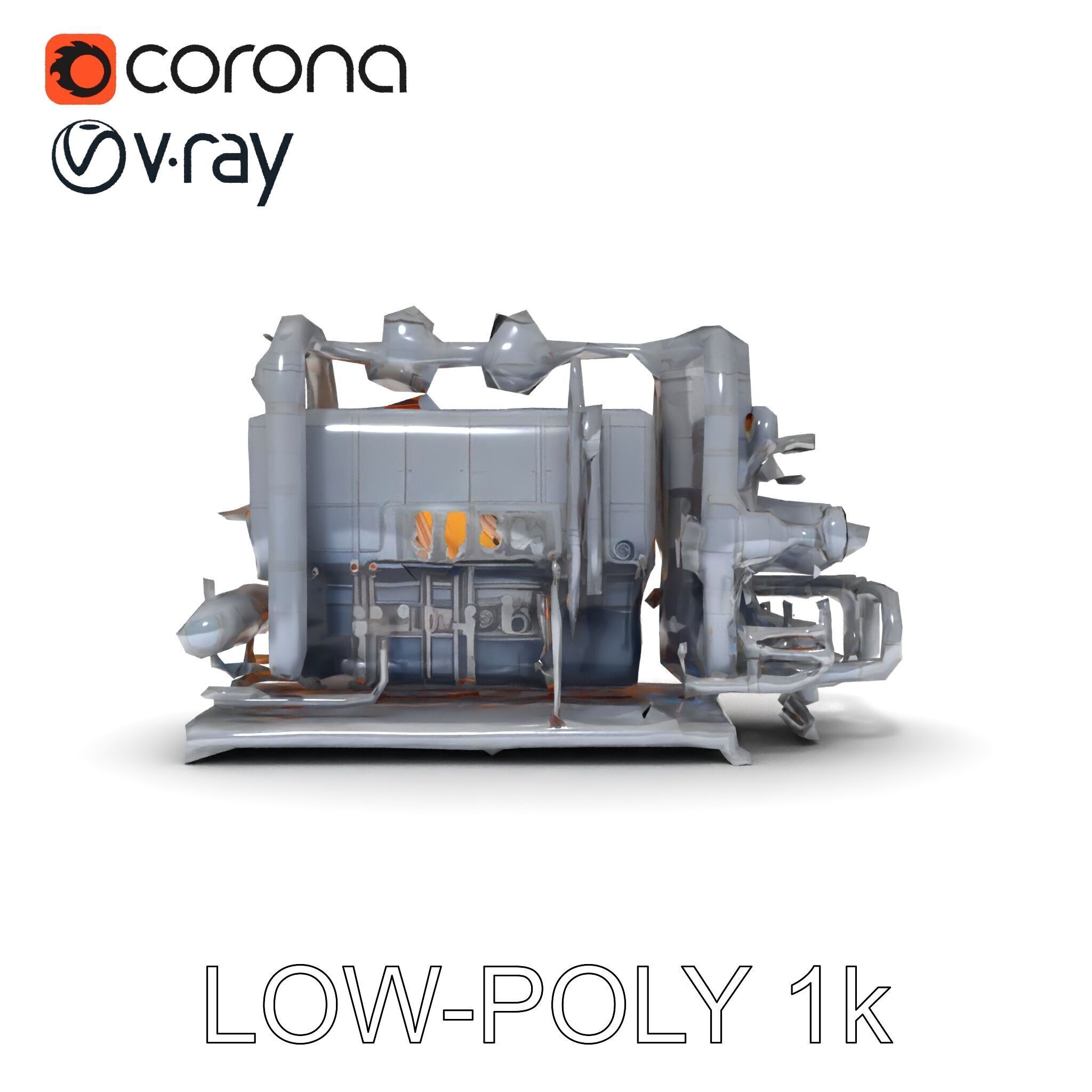 Industrial Engine Model Pack with PBR Textures Low-poly 3D model_15