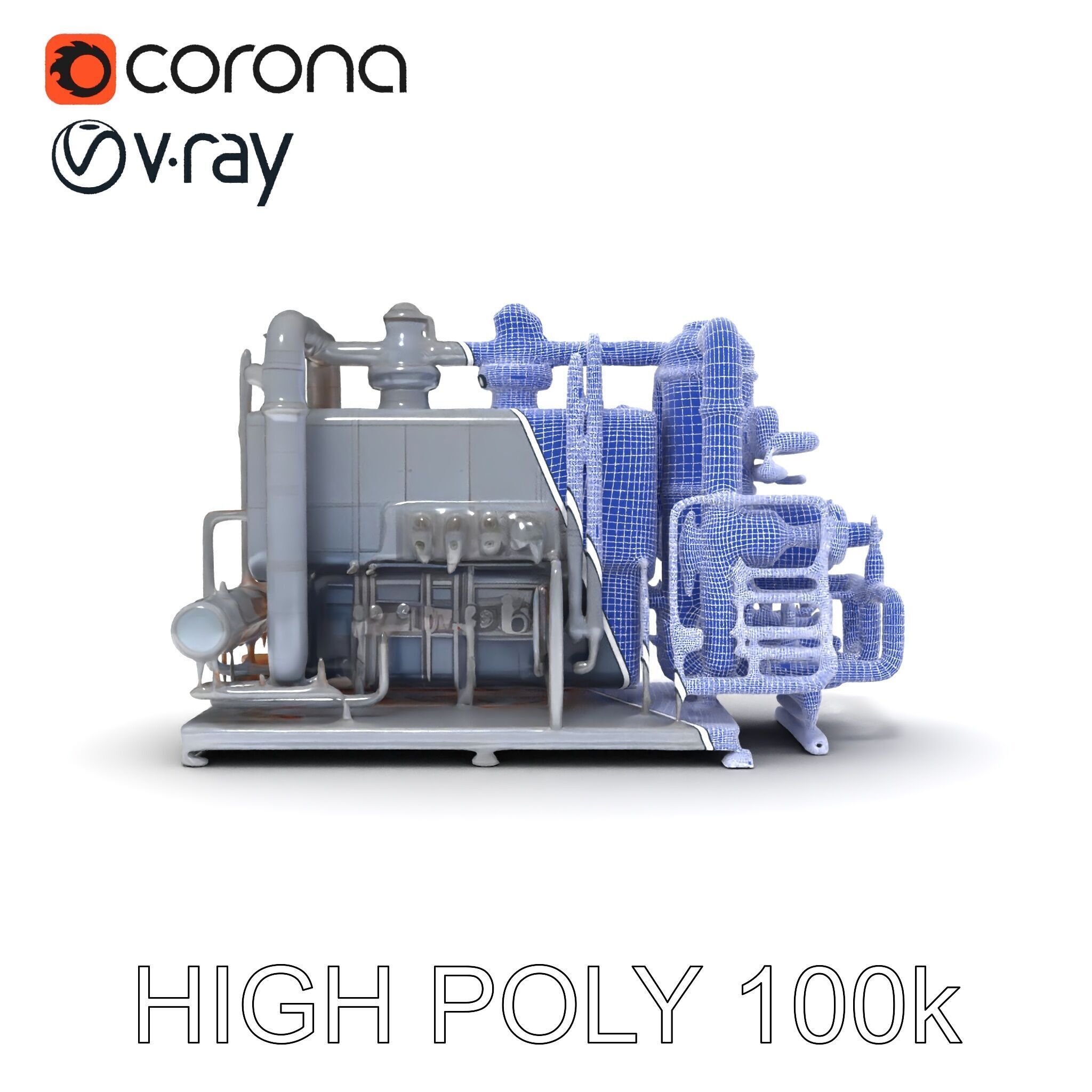 Industrial Engine Model Pack with PBR Textures Low-poly 3D model_8