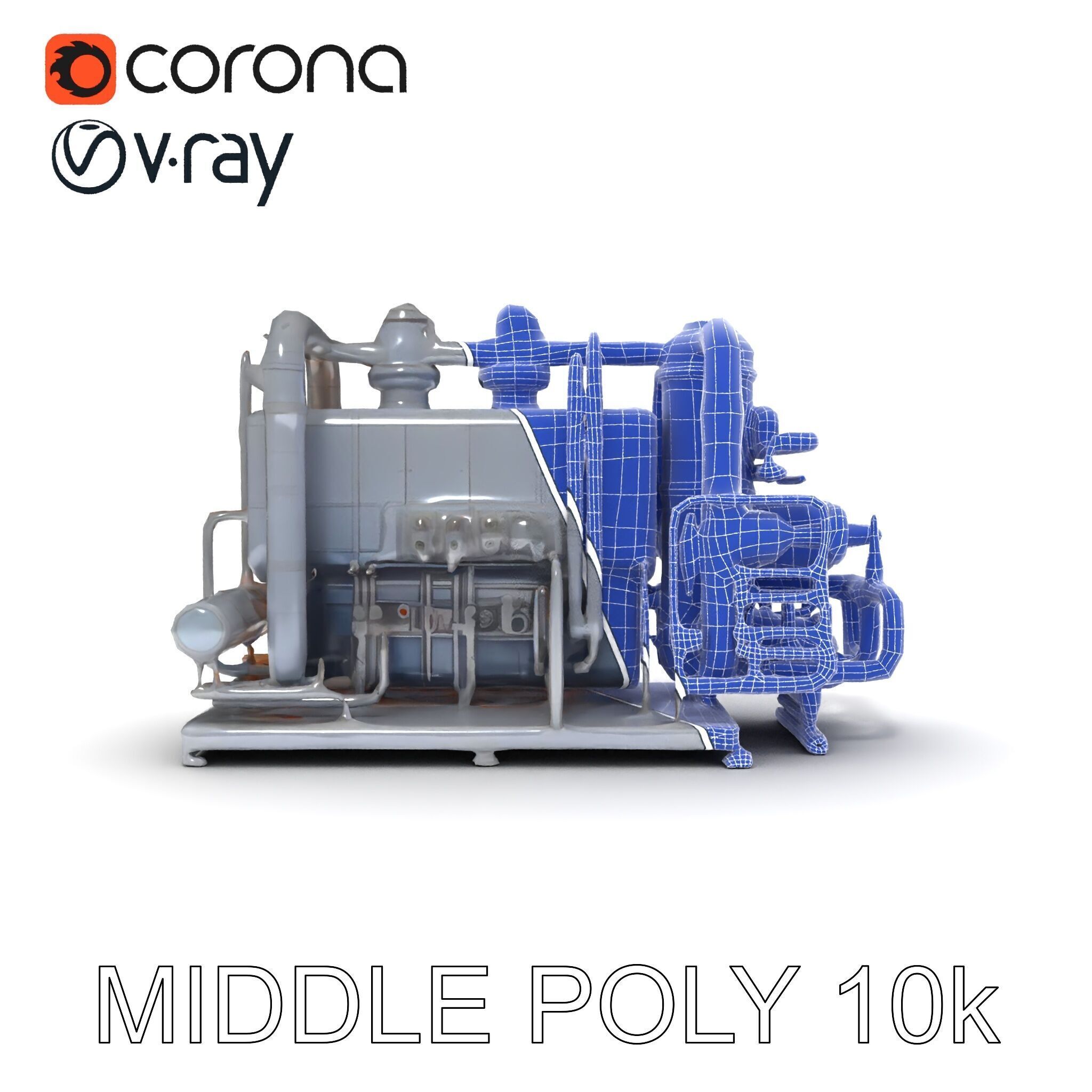 Industrial Engine Model Pack with PBR Textures Low-poly 3D model_9