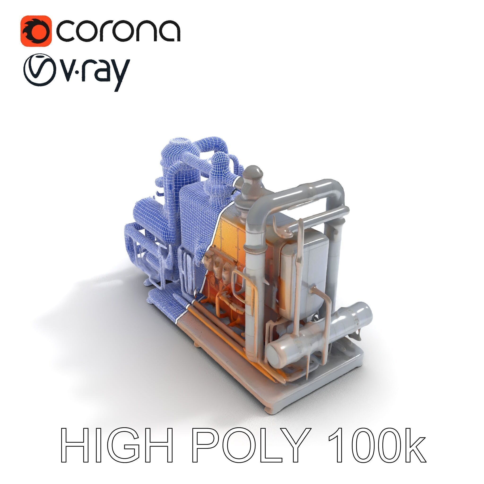 Industrial Engine Model Pack with PBR Textures Low-poly 3D model_16