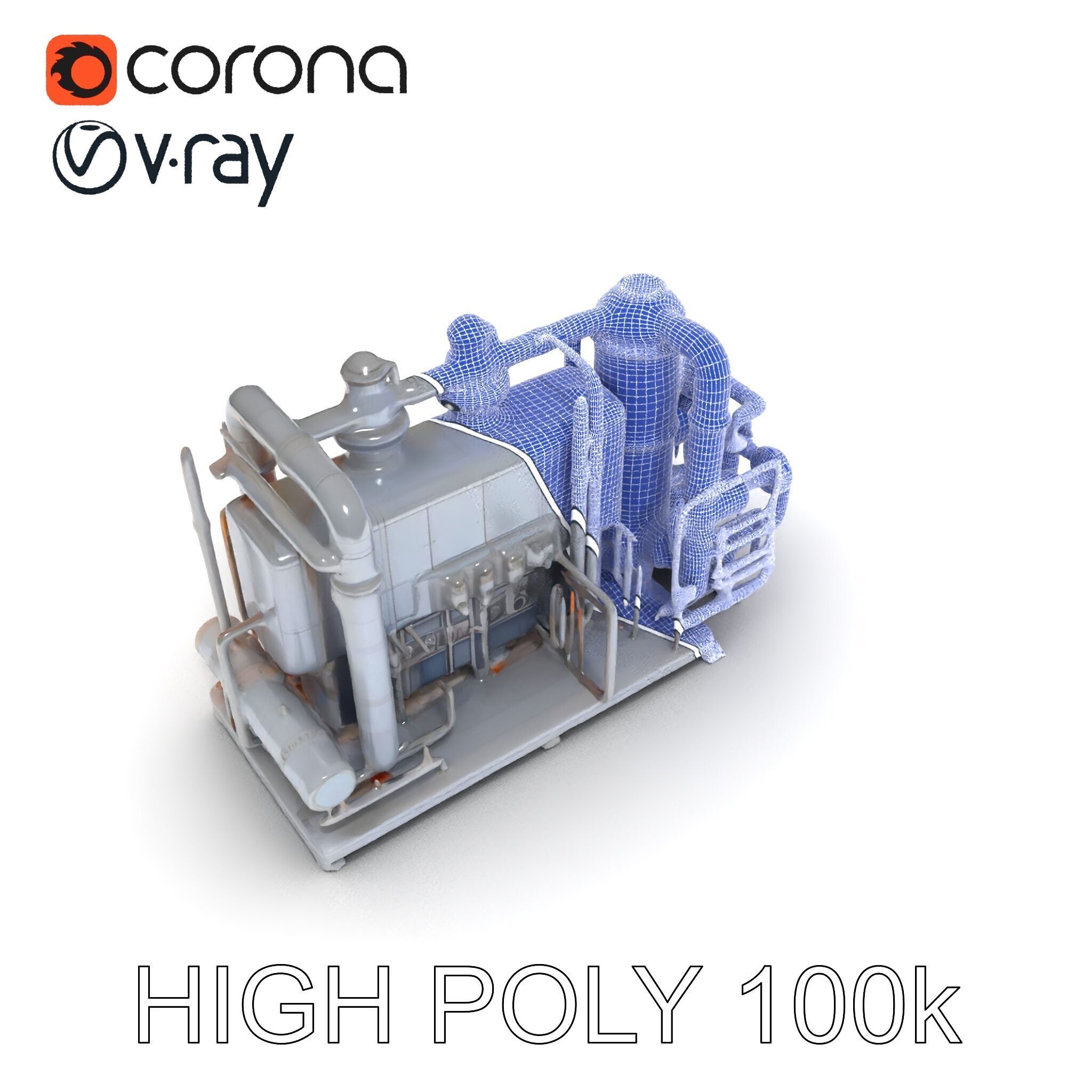 Industrial Engine Model Pack with PBR Textures Low-poly 3D model_29