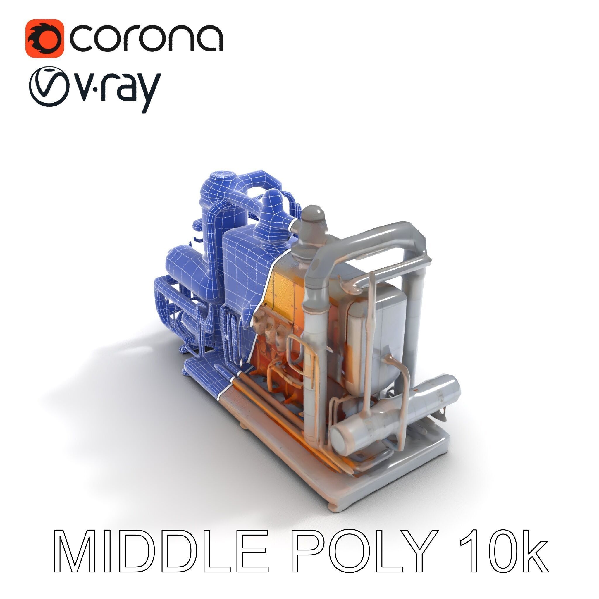 Industrial Engine Model Pack with PBR Textures Low-poly 3D model_17