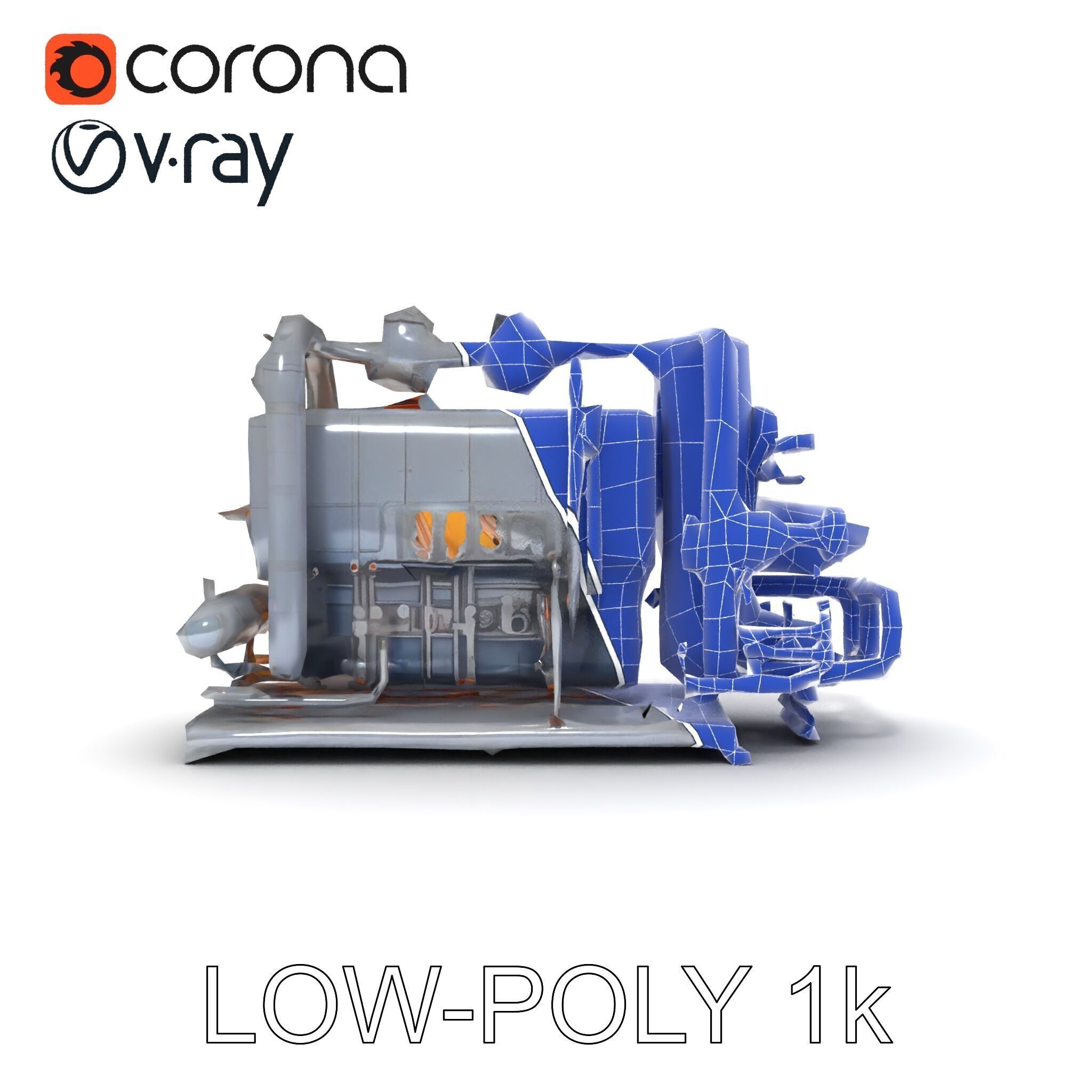 Industrial Engine Model Pack with PBR Textures Low-poly 3D model_13