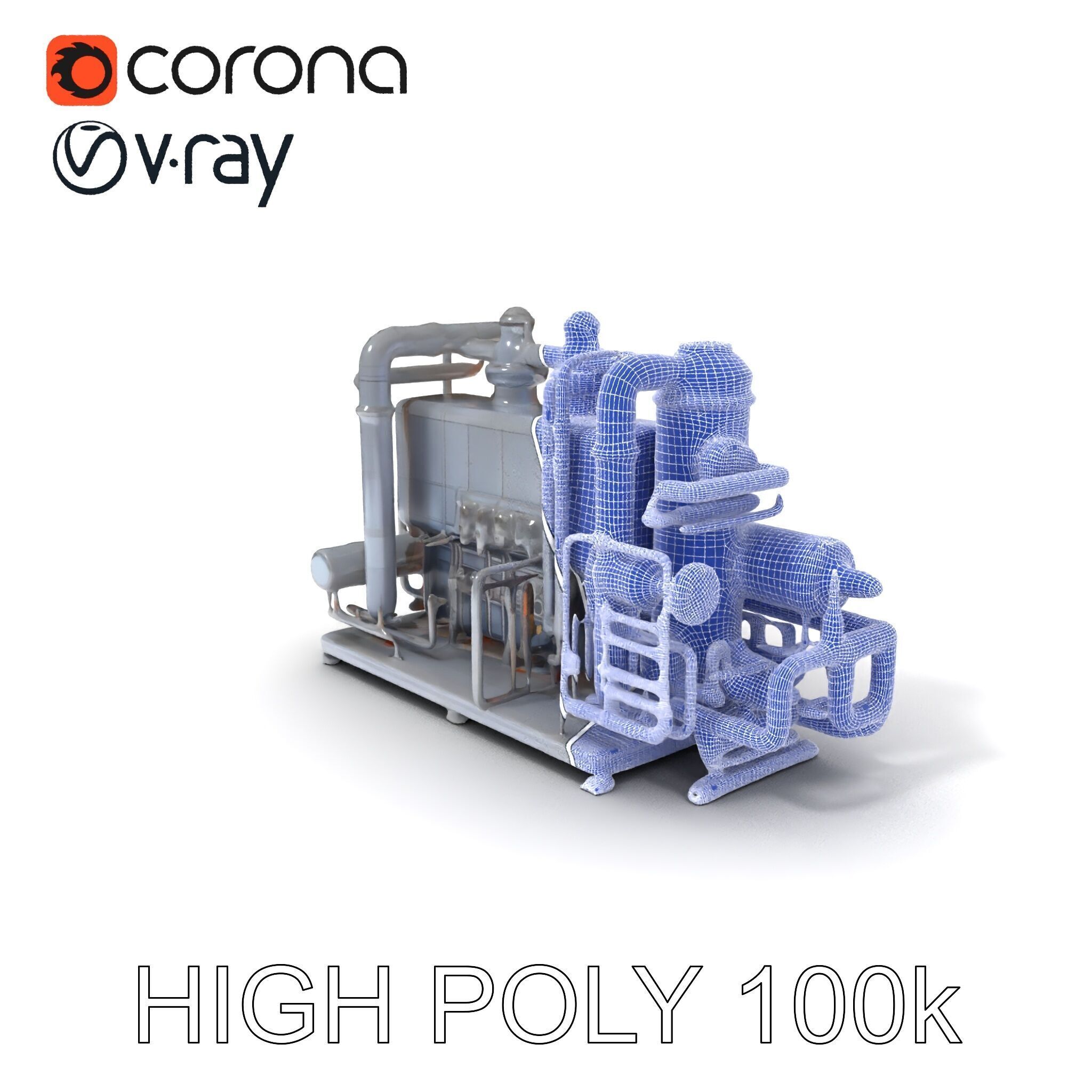 Industrial Engine Model Pack with PBR Textures Low-poly 3D model_3