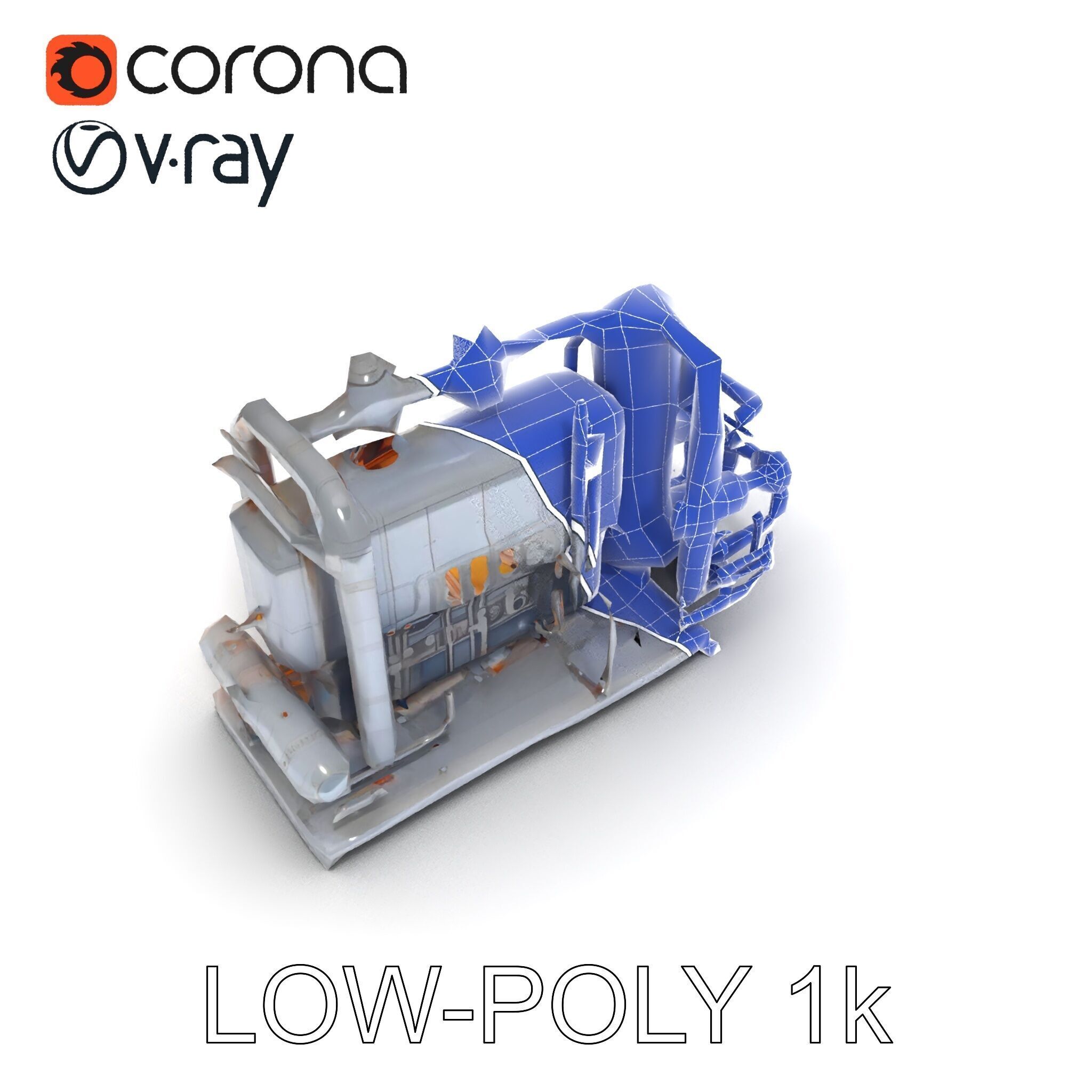 Industrial Engine Model Pack with PBR Textures Low-poly 3D model_18