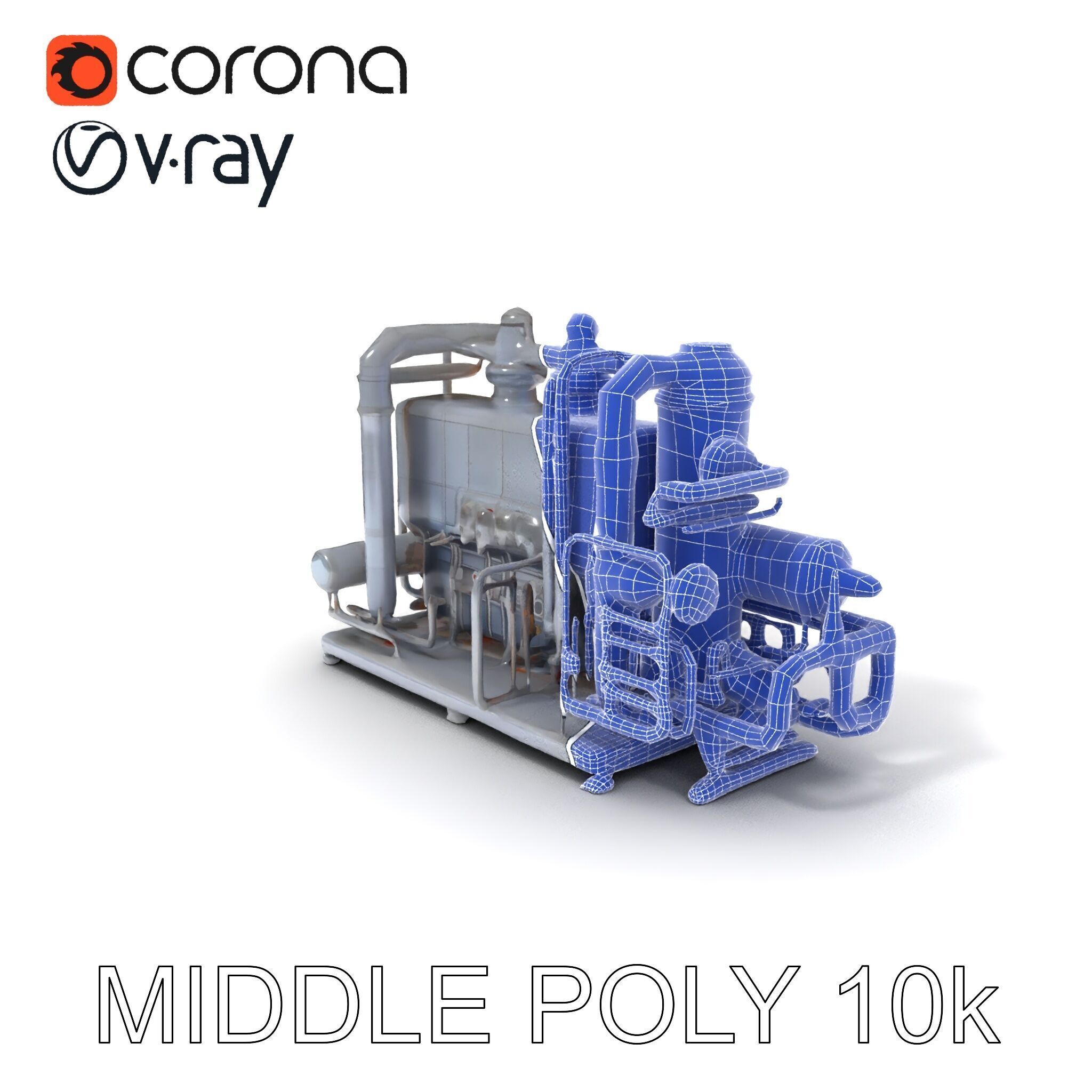 Industrial Engine Model Pack with PBR Textures Low-poly 3D model_6