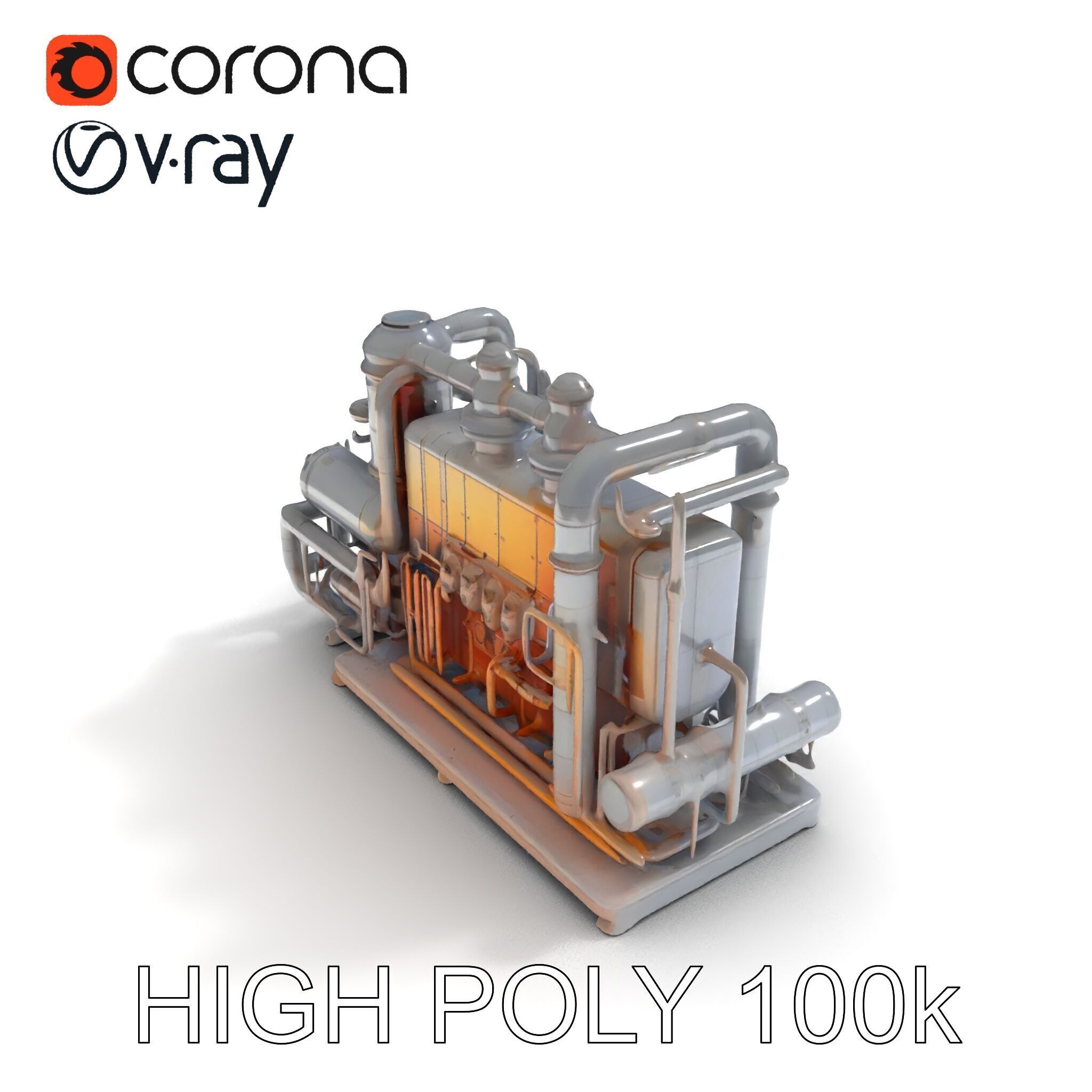 Industrial Engine Model Pack with PBR Textures Low-poly 3D model_19