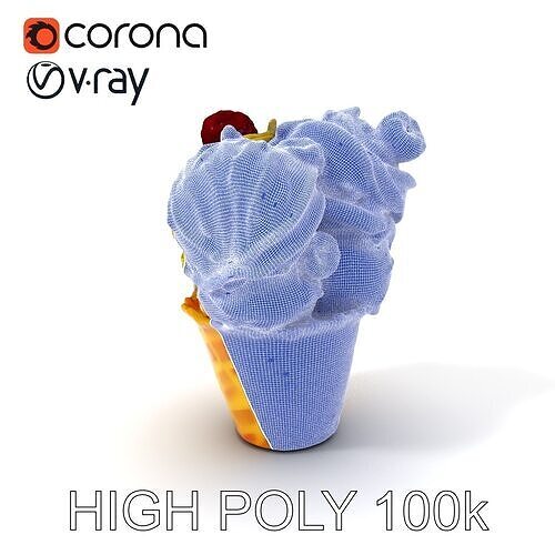 Ice Cream Cone with Raspberries D Model Pack Low-poly 3D model 3
