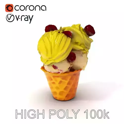 Ice Cream Cone with Raspberries D Model Pack Low-poly 3D model