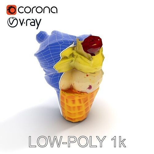 Ice Cream Cone with Raspberries D Model Pack Low-poly 3D model 7