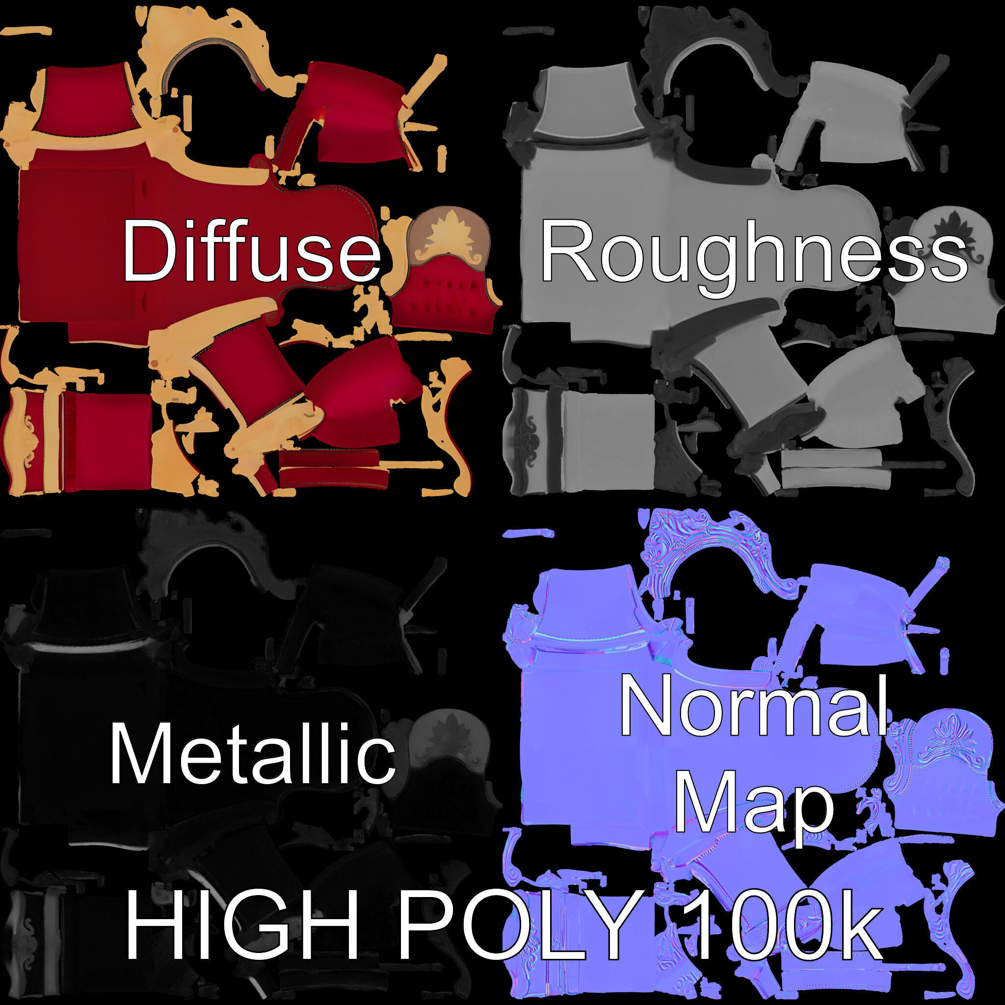 Royal Throne Chair D Model Pack Low-poly 3D model_2