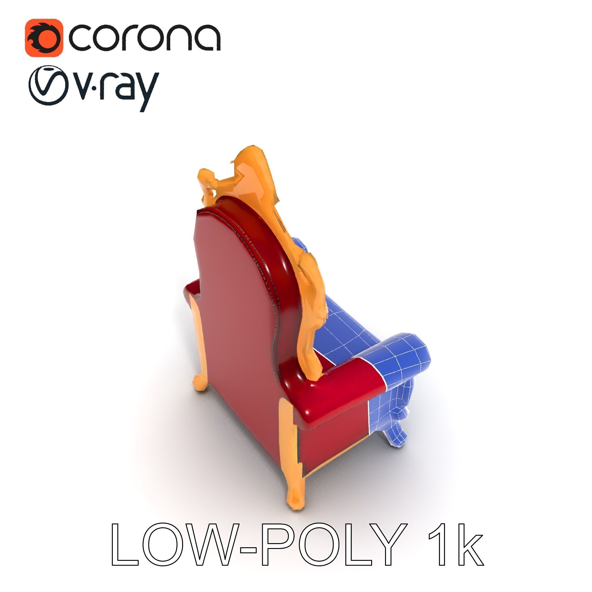 Royal Throne Chair D Model Pack Low-poly 3D model_9