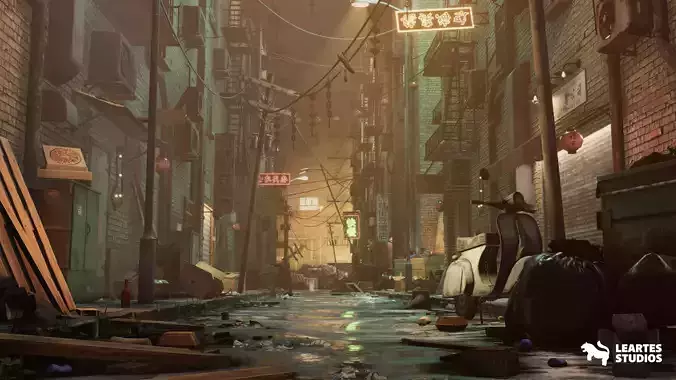 Chinese Alley Environment Low-poly 3D model