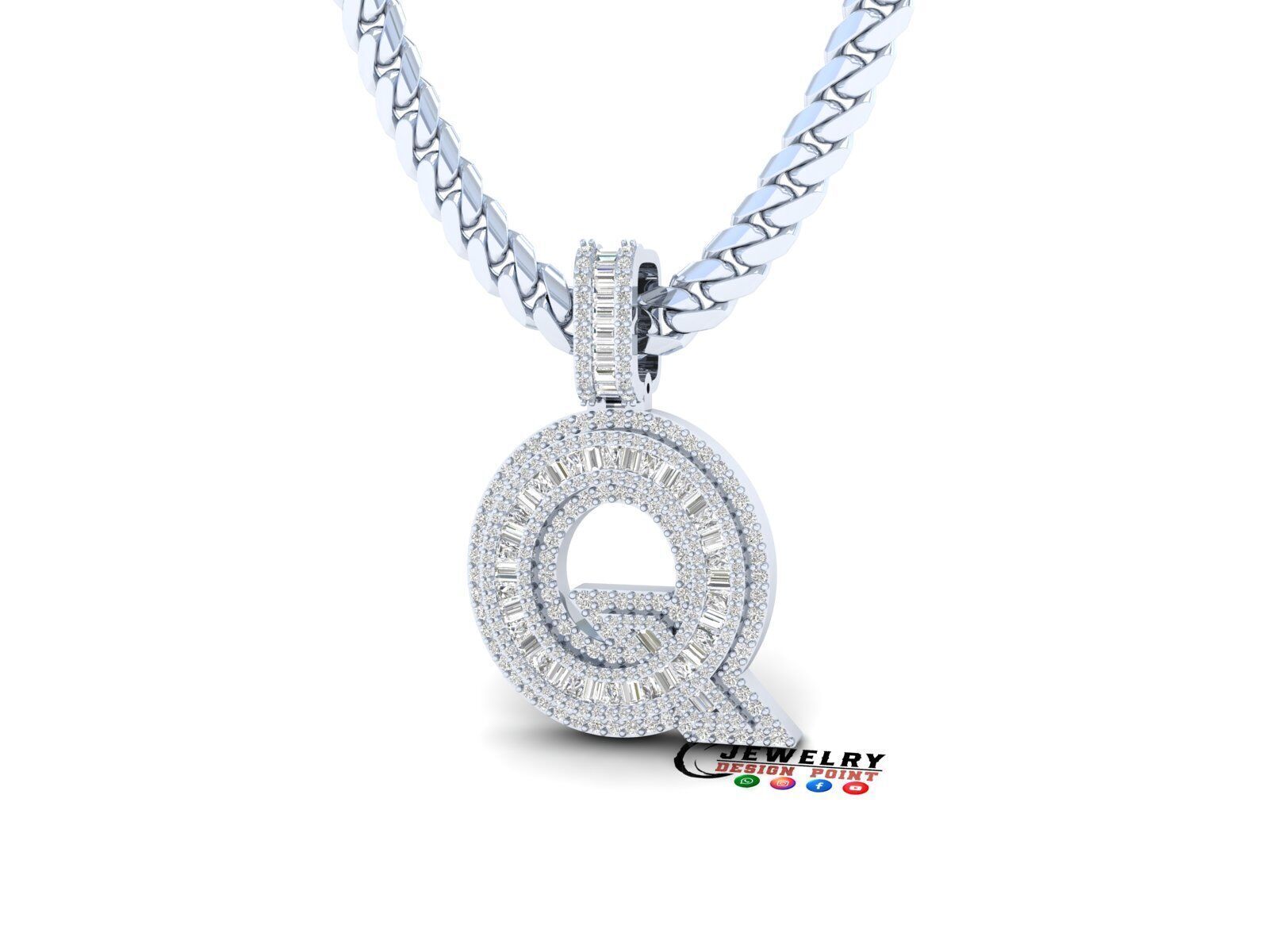 Custom Initial Q Letter Diamond A to Z Alphabet Bug Necklace 3D print model_2