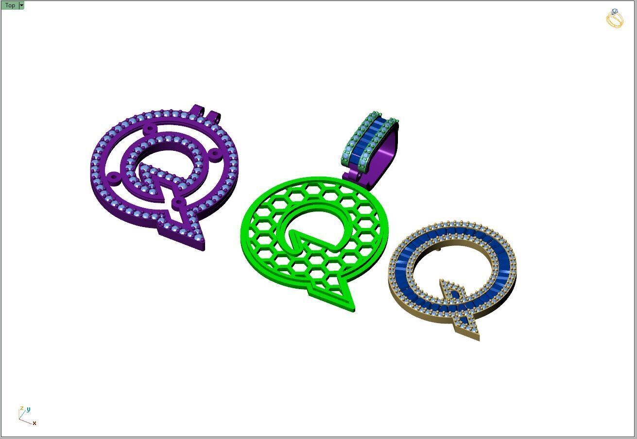 Custom Initial Q Letter Diamond A to Z Alphabet Bug Necklace 3D print model_11