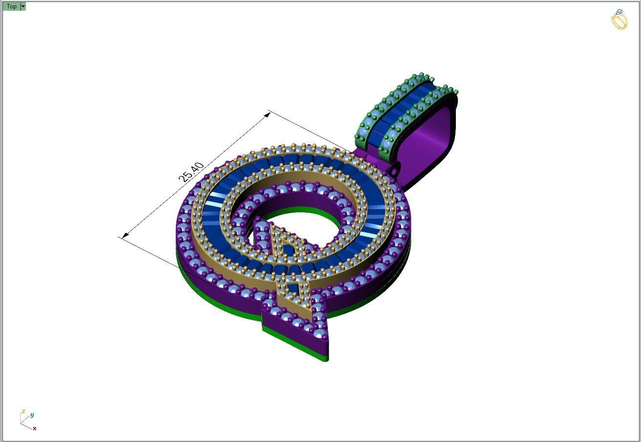 Custom Initial Q Letter Diamond A to Z Alphabet Bug Necklace 3D print model_4