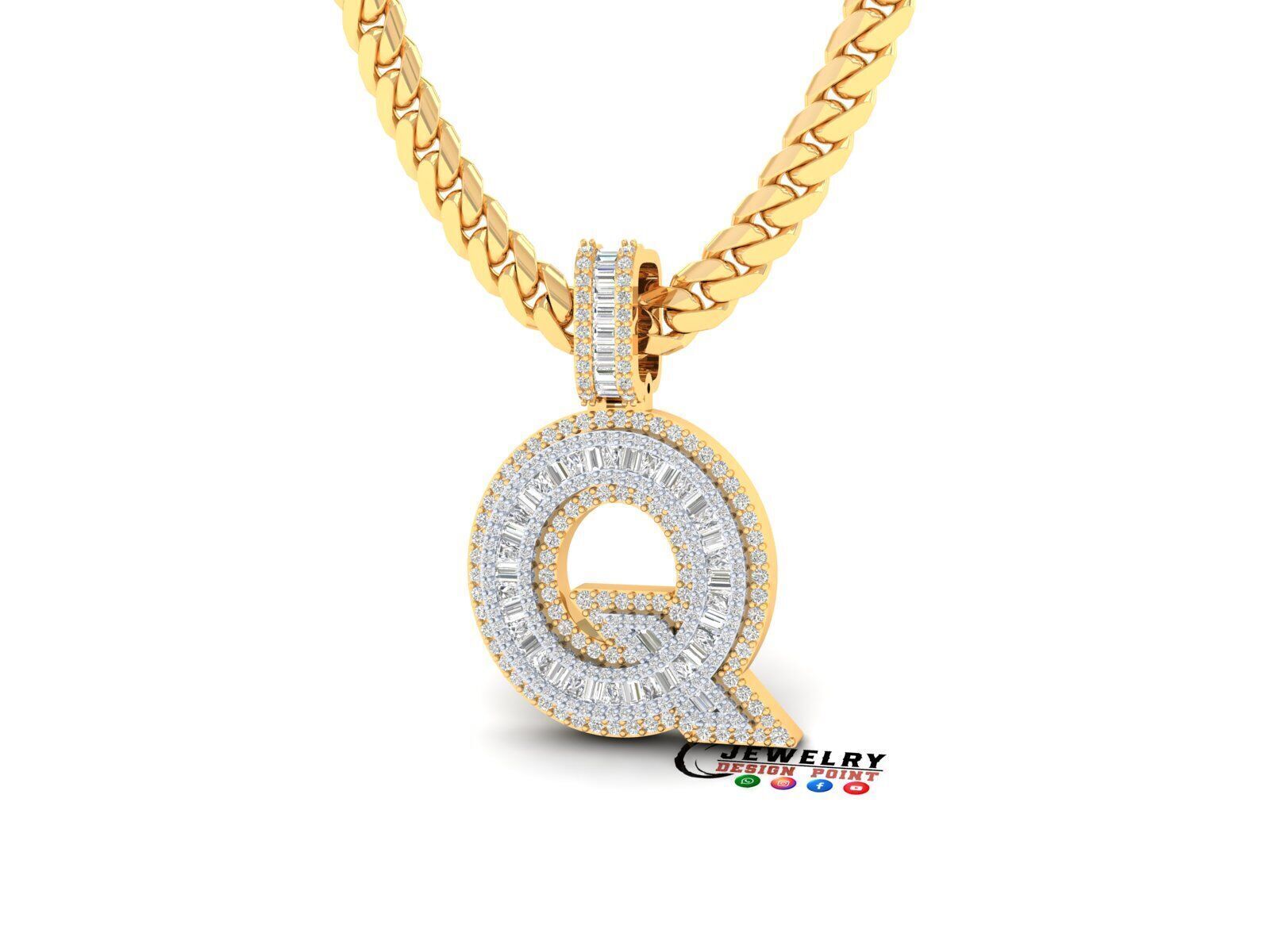 Custom Initial Q Letter Diamond A to Z Alphabet Bug Necklace 3D print model_3
