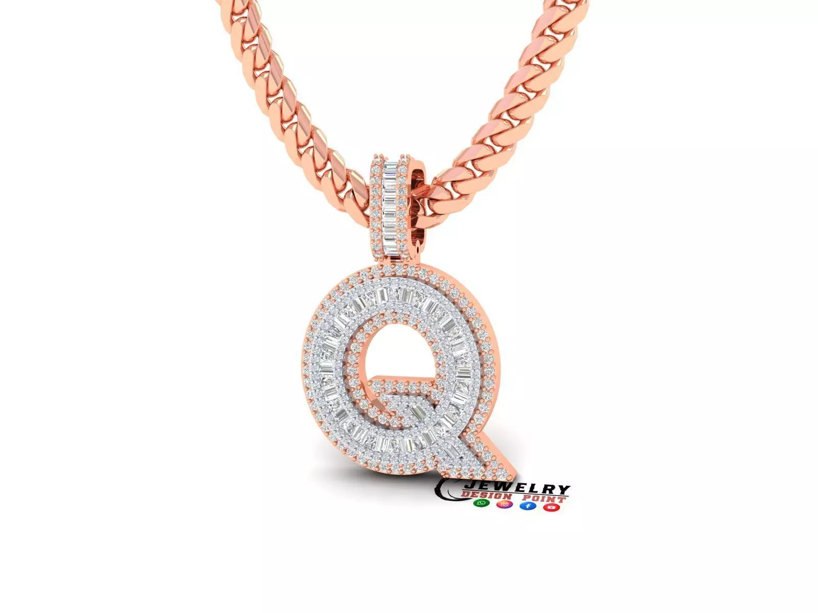 Custom Initial Q Letter Diamond A to Z Alphabet Bug Necklace 3D print model_0