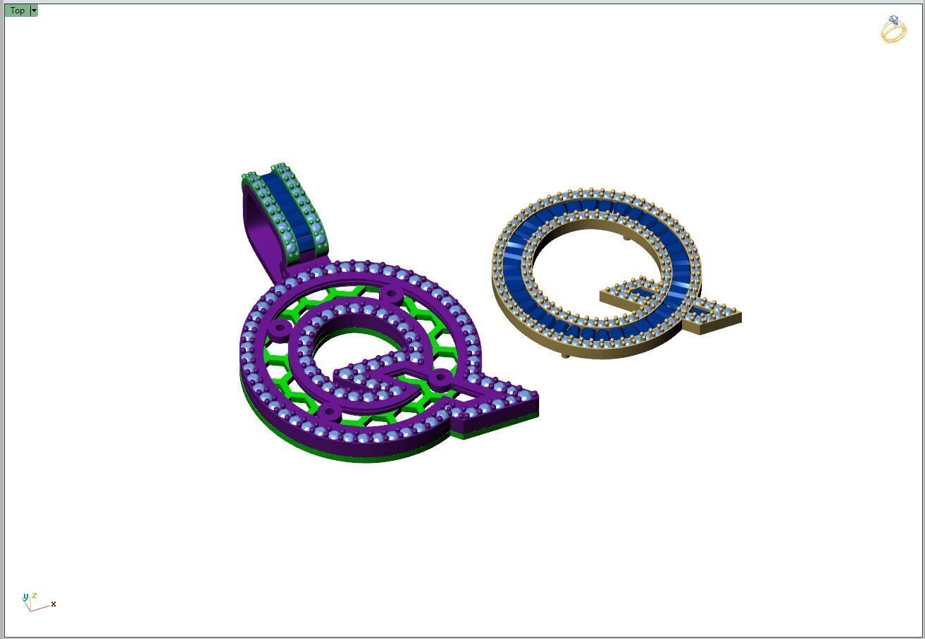 Custom Initial Q Letter Diamond A to Z Alphabet Bug Necklace 3D print model_9