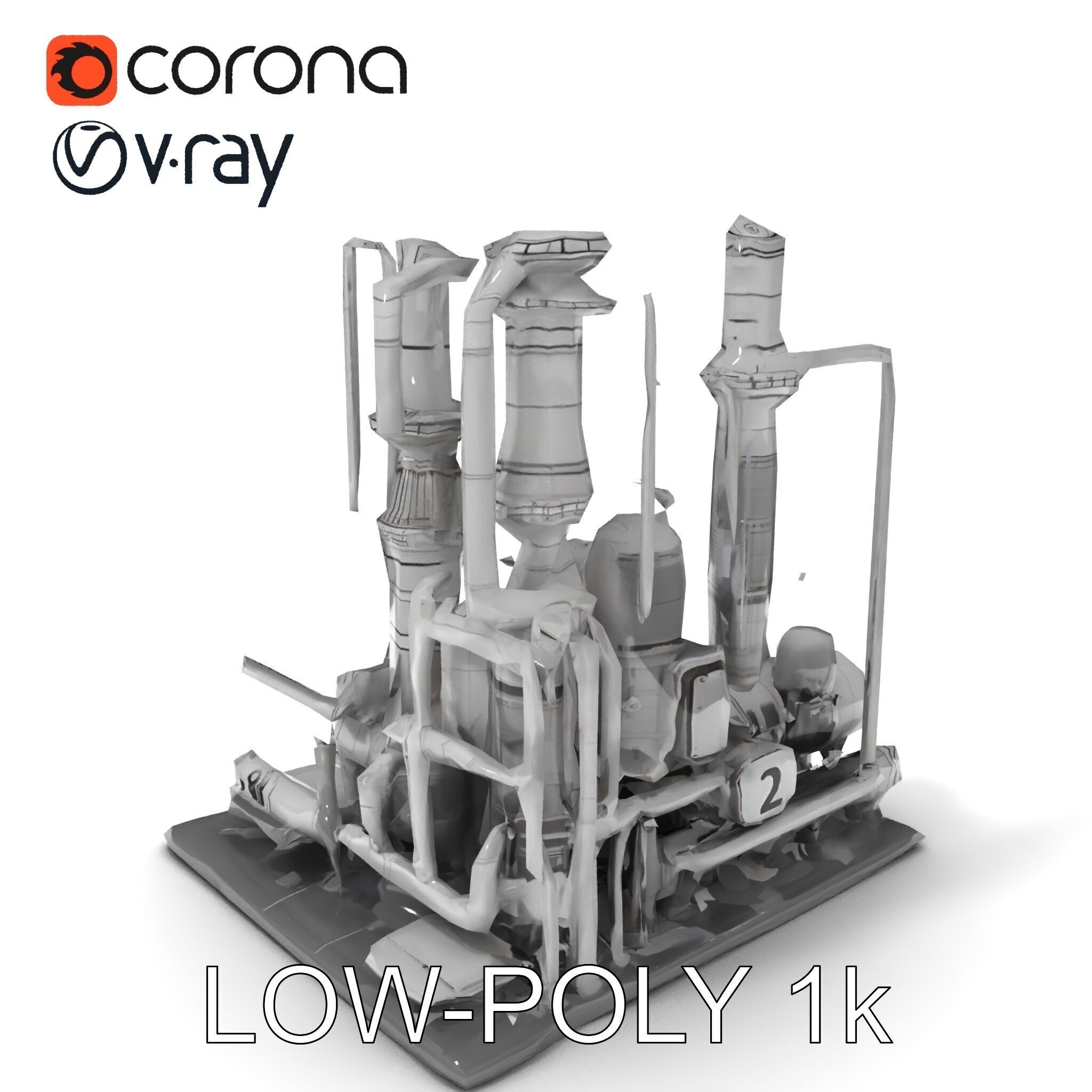 Industrial Chemical Plant Model Pack Low-poly 3D model_9