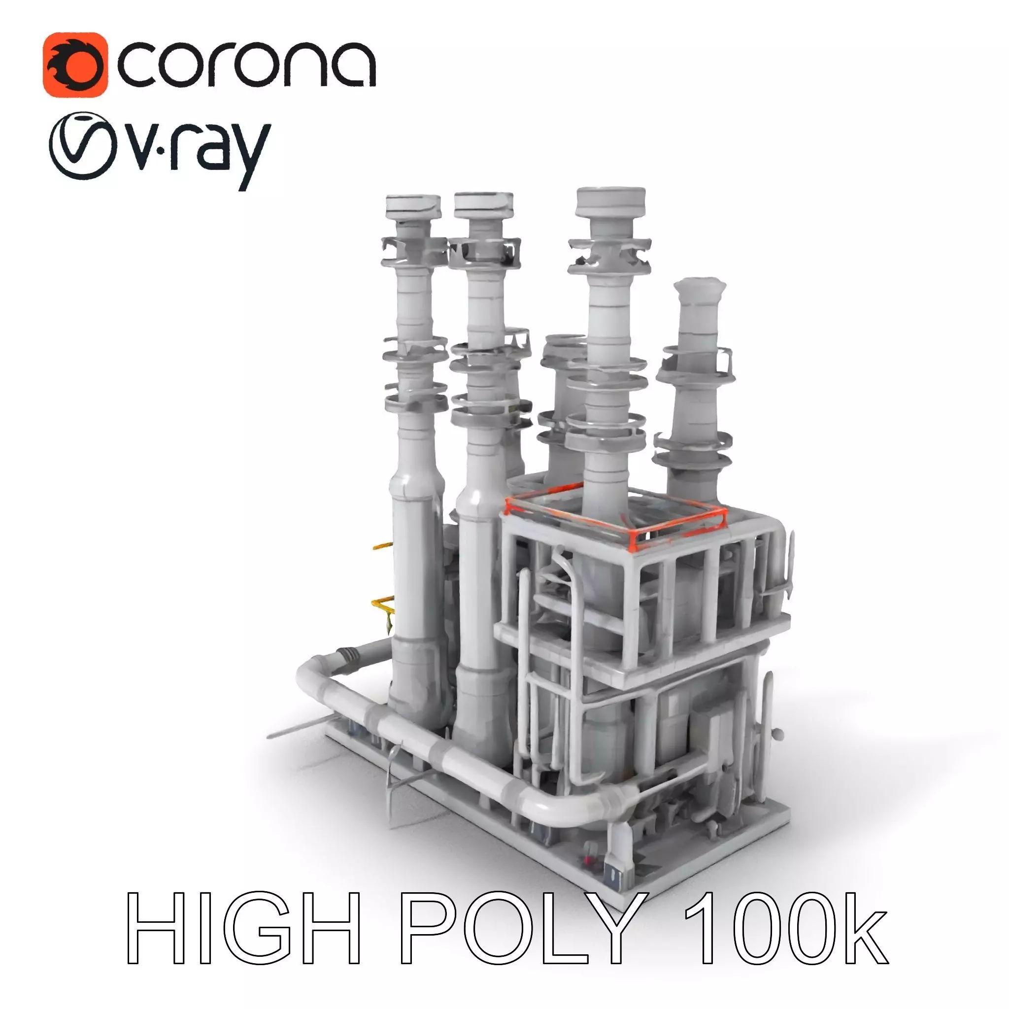 Industrial Refinery Piping System Model Pack Low-poly 3D model_0