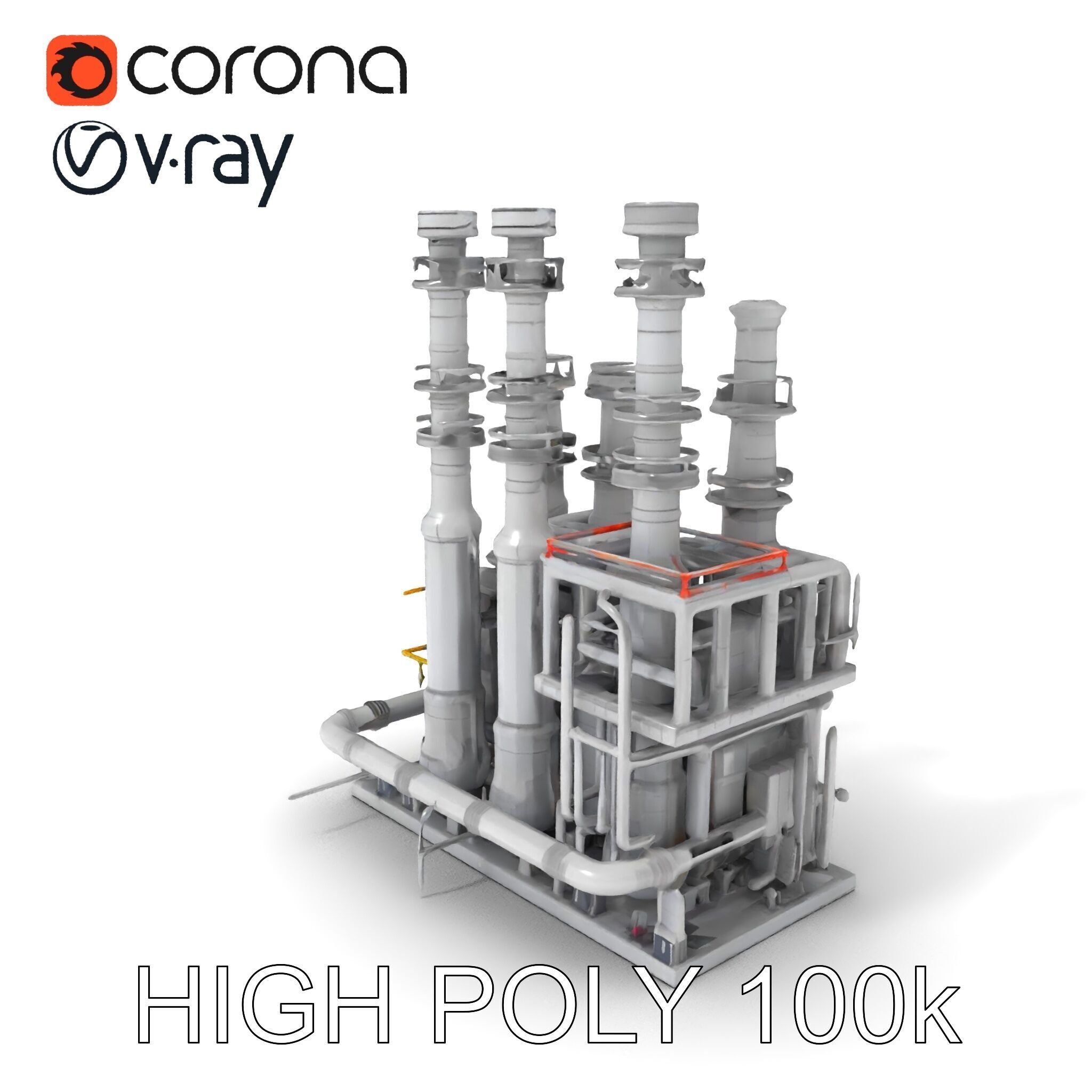 Industrial Refinery Piping System Model Pack Low-poly 3D model_30