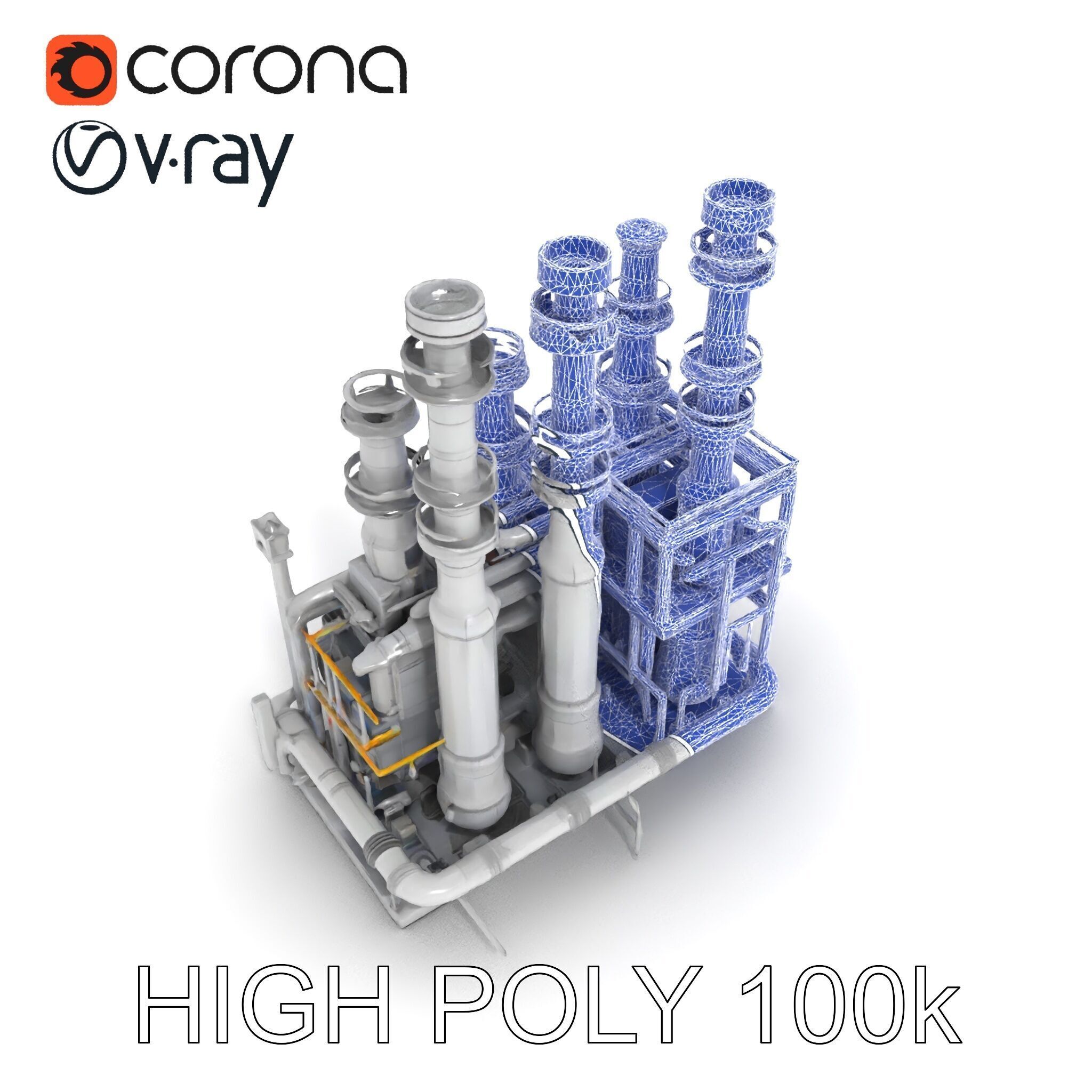 Industrial Refinery Piping System Model Pack Low-poly 3D model_8