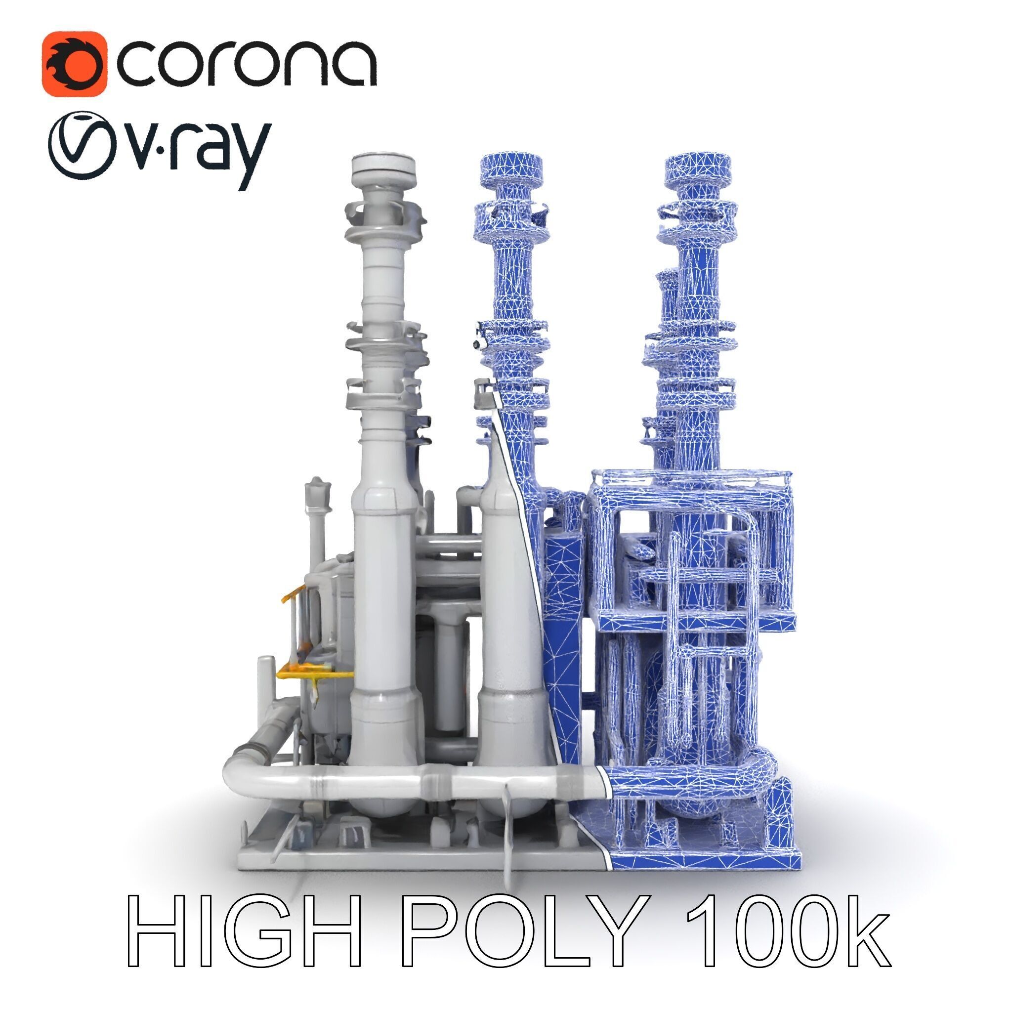 Industrial Refinery Piping System Model Pack Low-poly 3D model_21