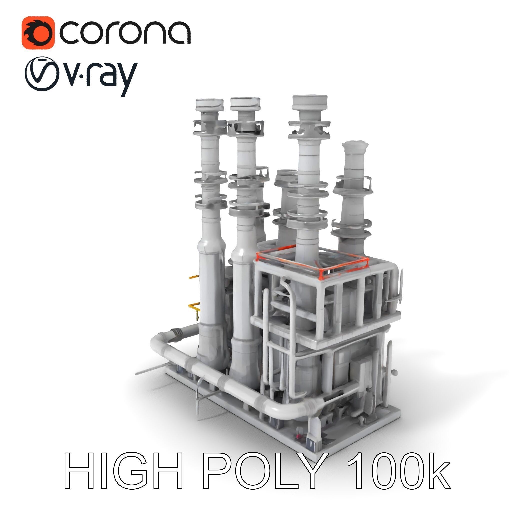 Industrial Refinery Piping System Model Pack Low-poly 3D model_10