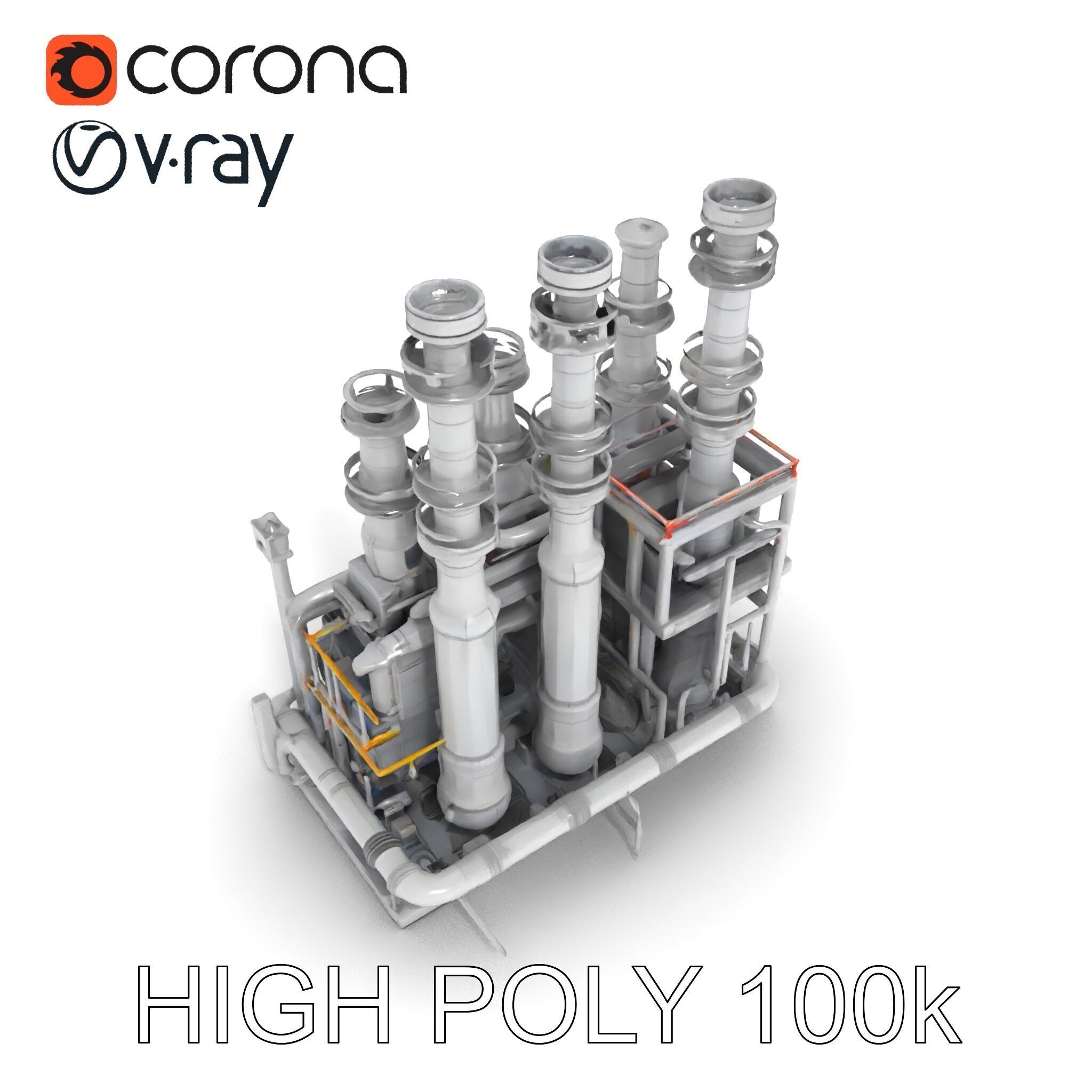 Industrial Refinery Piping System Model Pack Low-poly 3D model_24