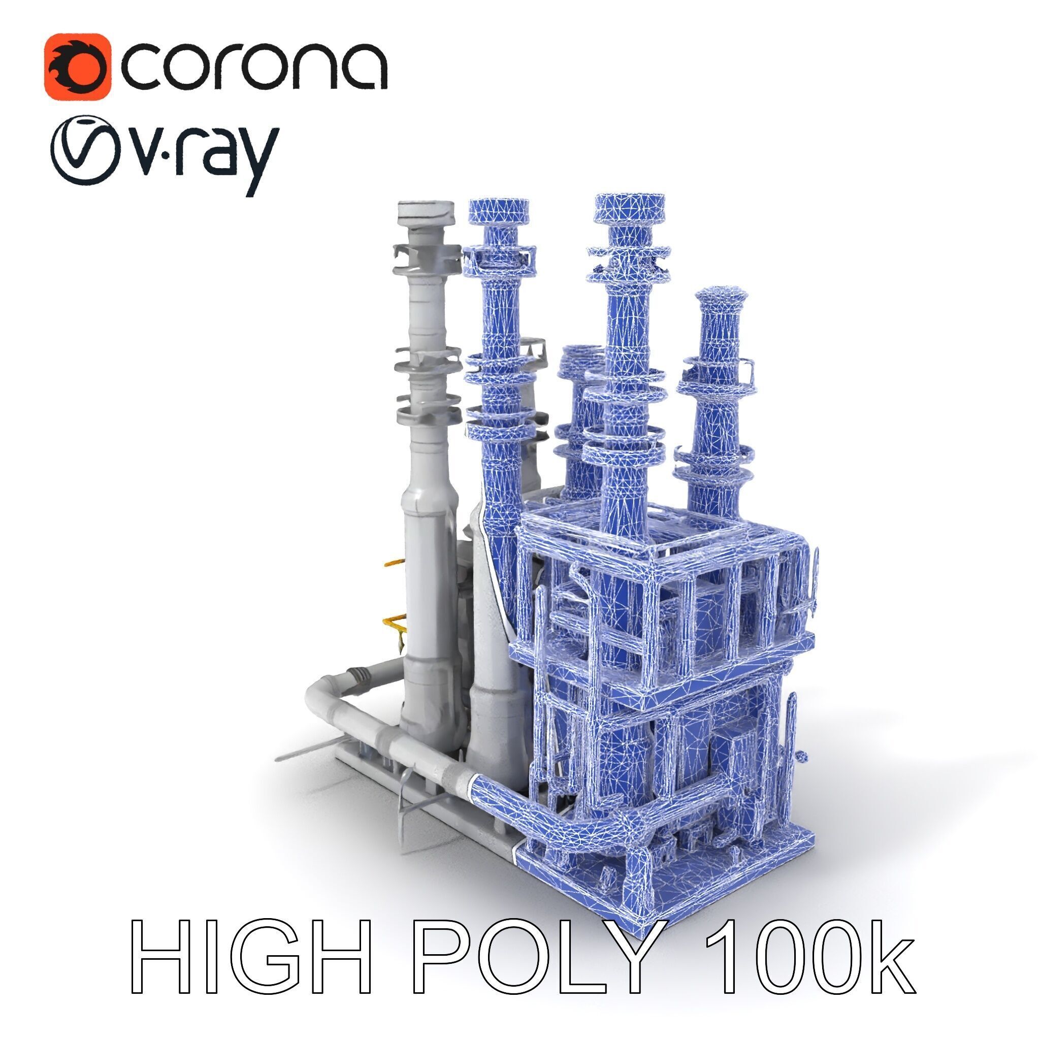 Industrial Refinery Piping System Model Pack Low-poly 3D model_28