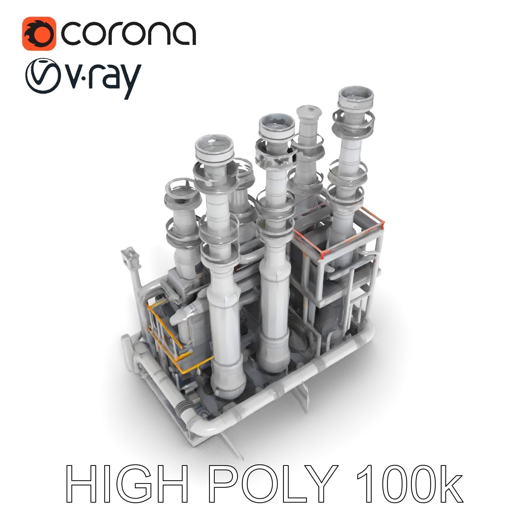 Industrial Refinery Piping System Model Pack Low-poly 3D model_29
