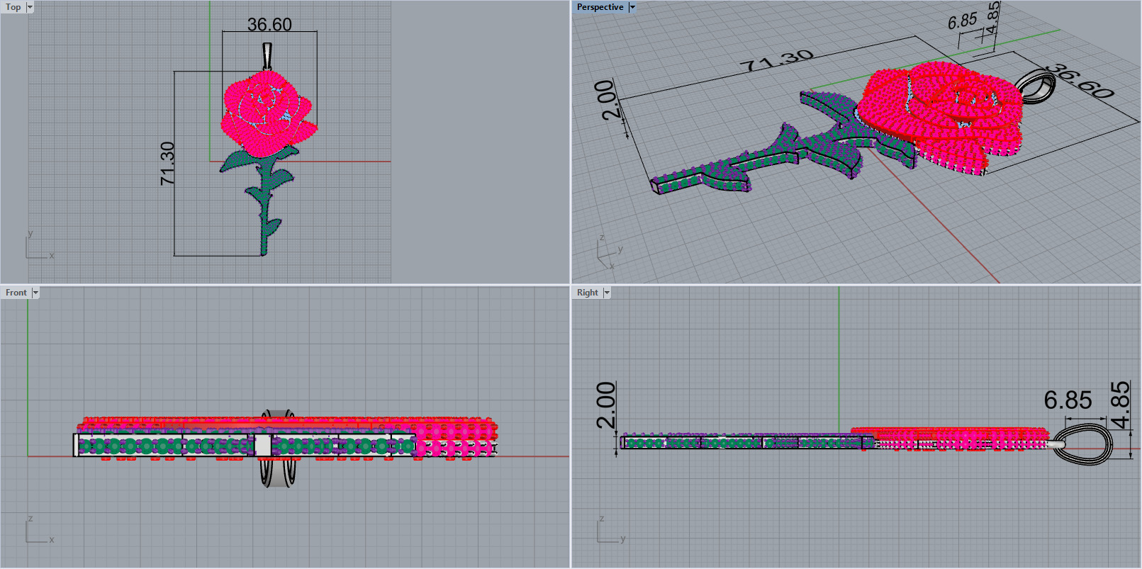 Rose pendant model 1244 3D print model_3
