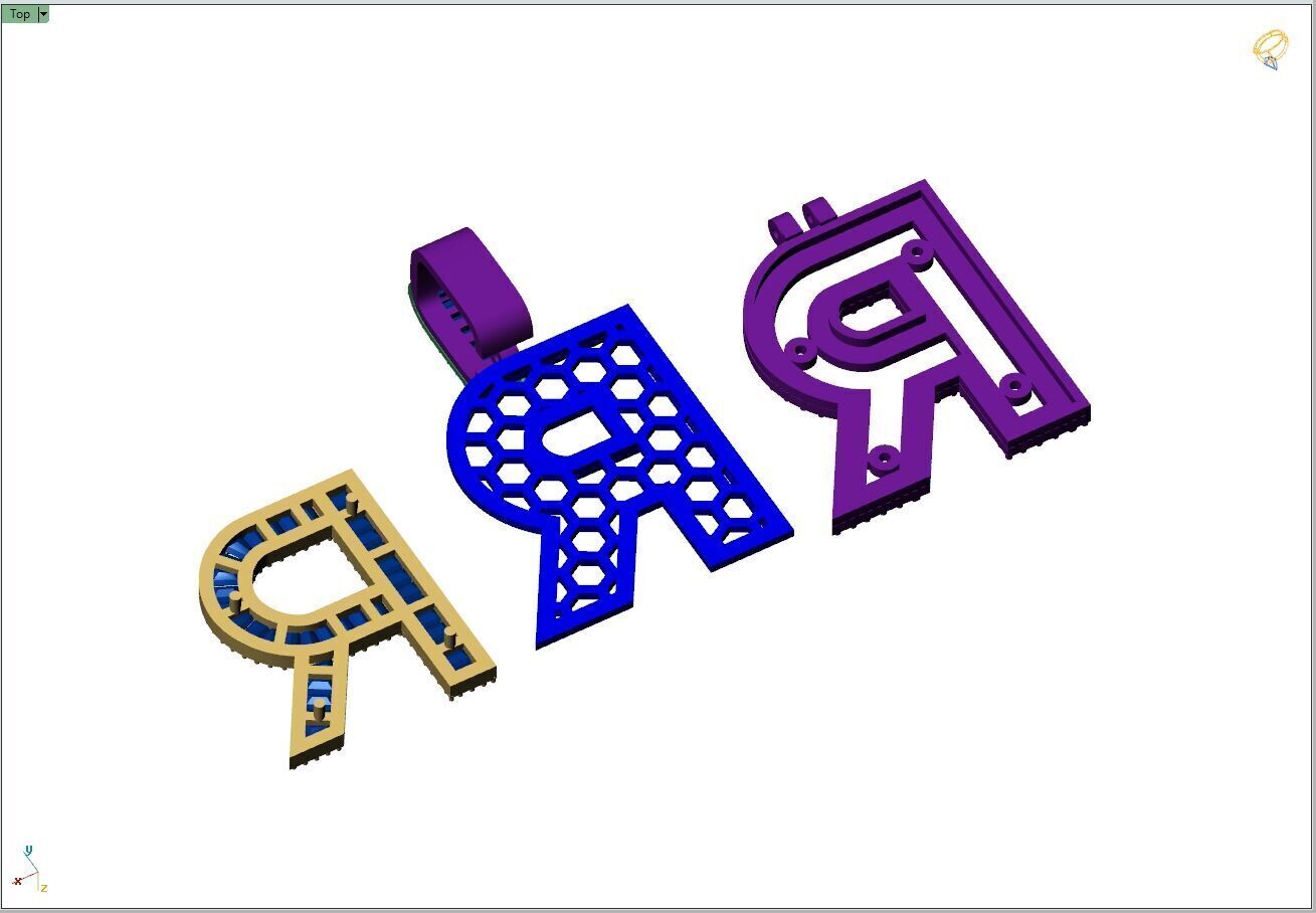Custom Initial R Letter Diamond A to Z Alphabet Bug Necklace 3D print model_10