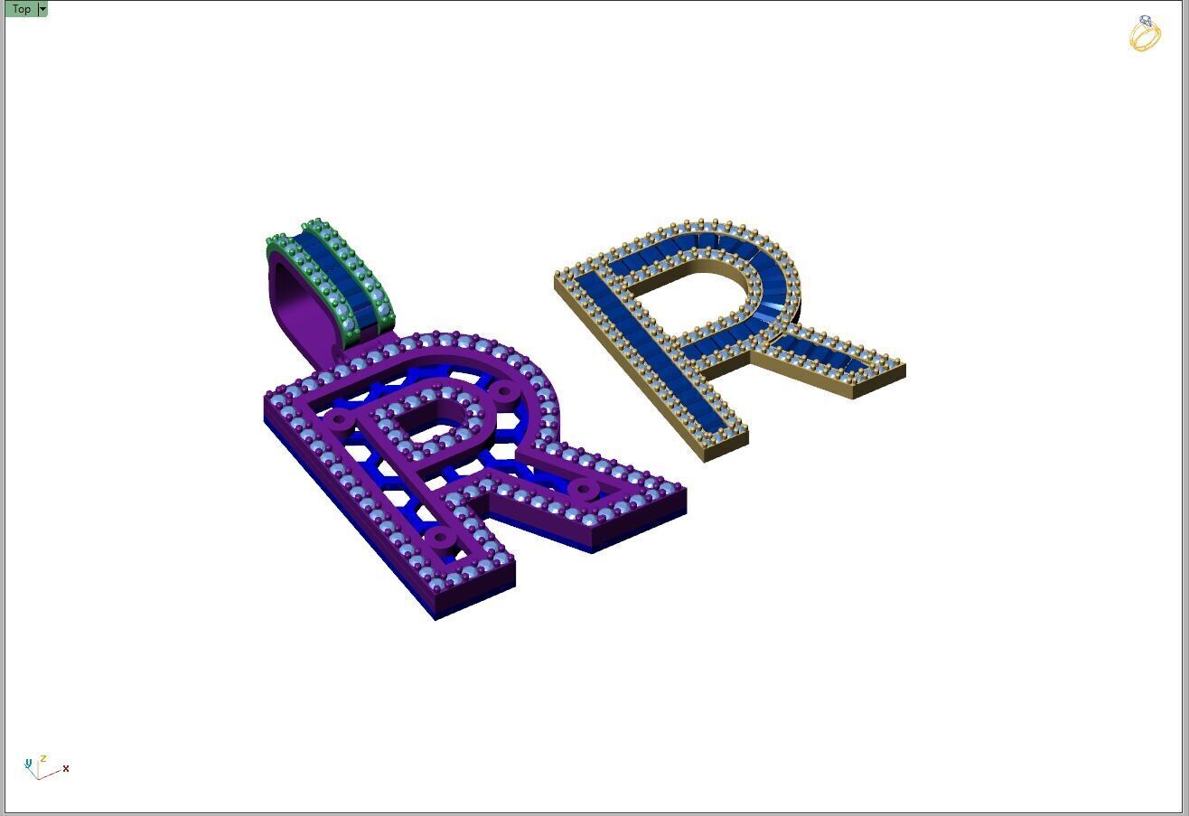 Custom Initial R Letter Diamond A to Z Alphabet Bug Necklace 3D print model_8