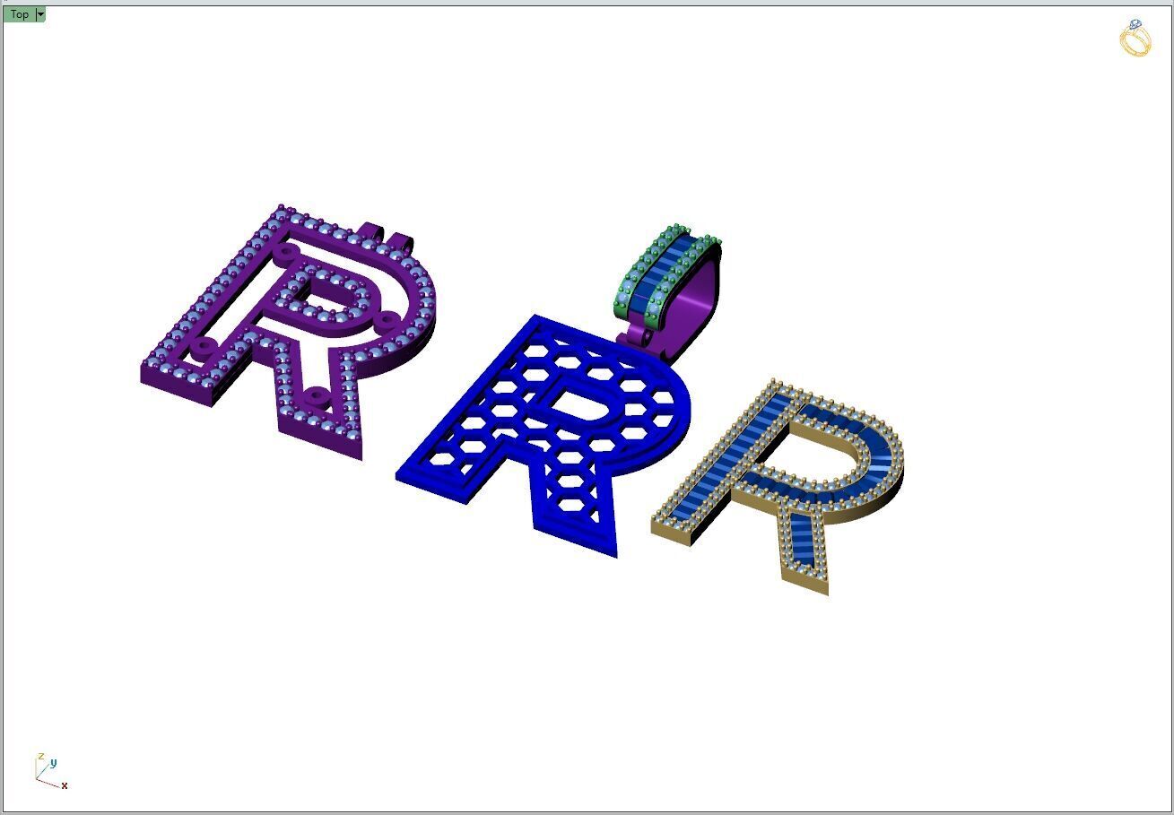 Custom Initial R Letter Diamond A to Z Alphabet Bug Necklace 3D print model_9