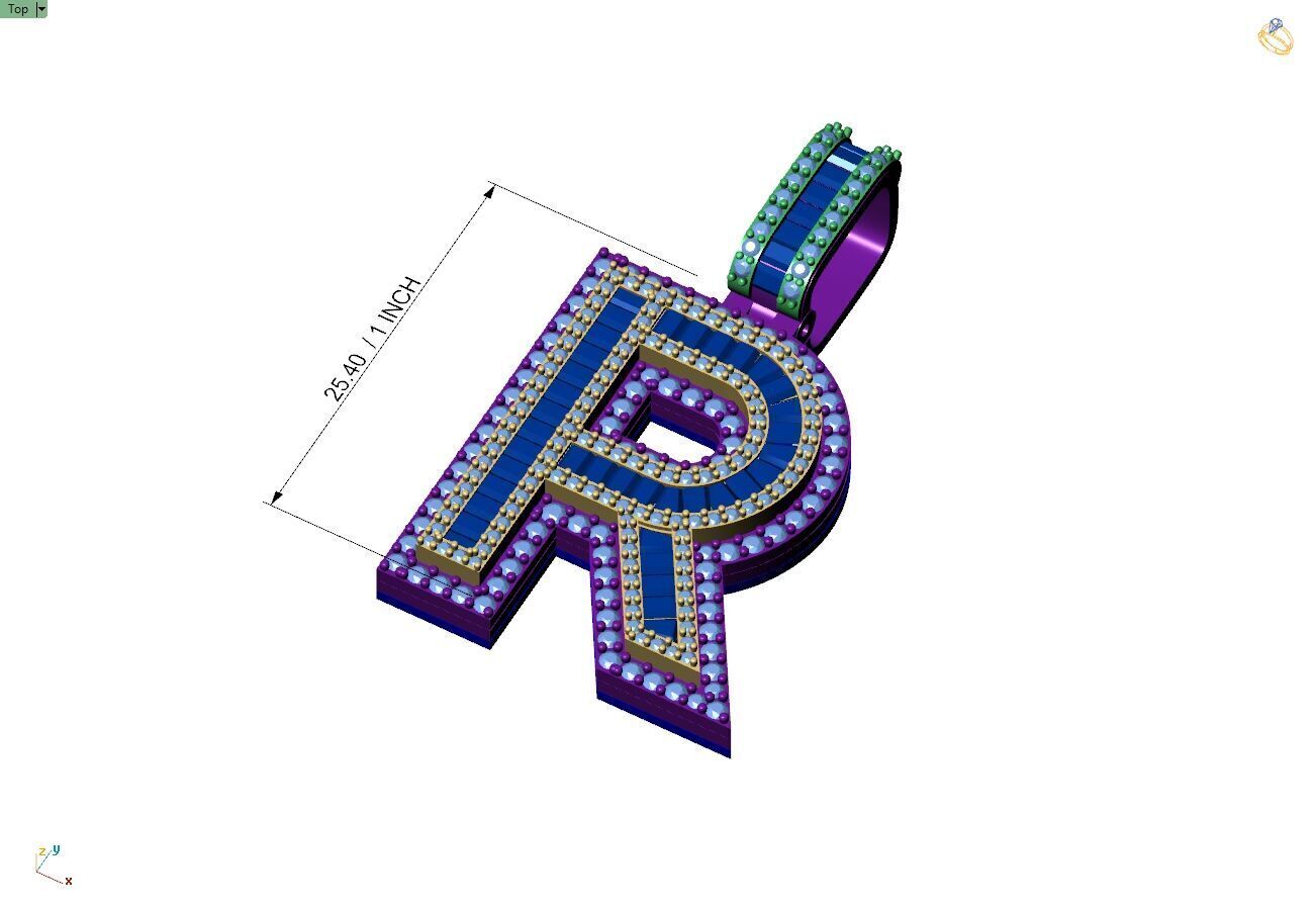 Custom Initial R Letter Diamond A to Z Alphabet Bug Necklace 3D print model_15