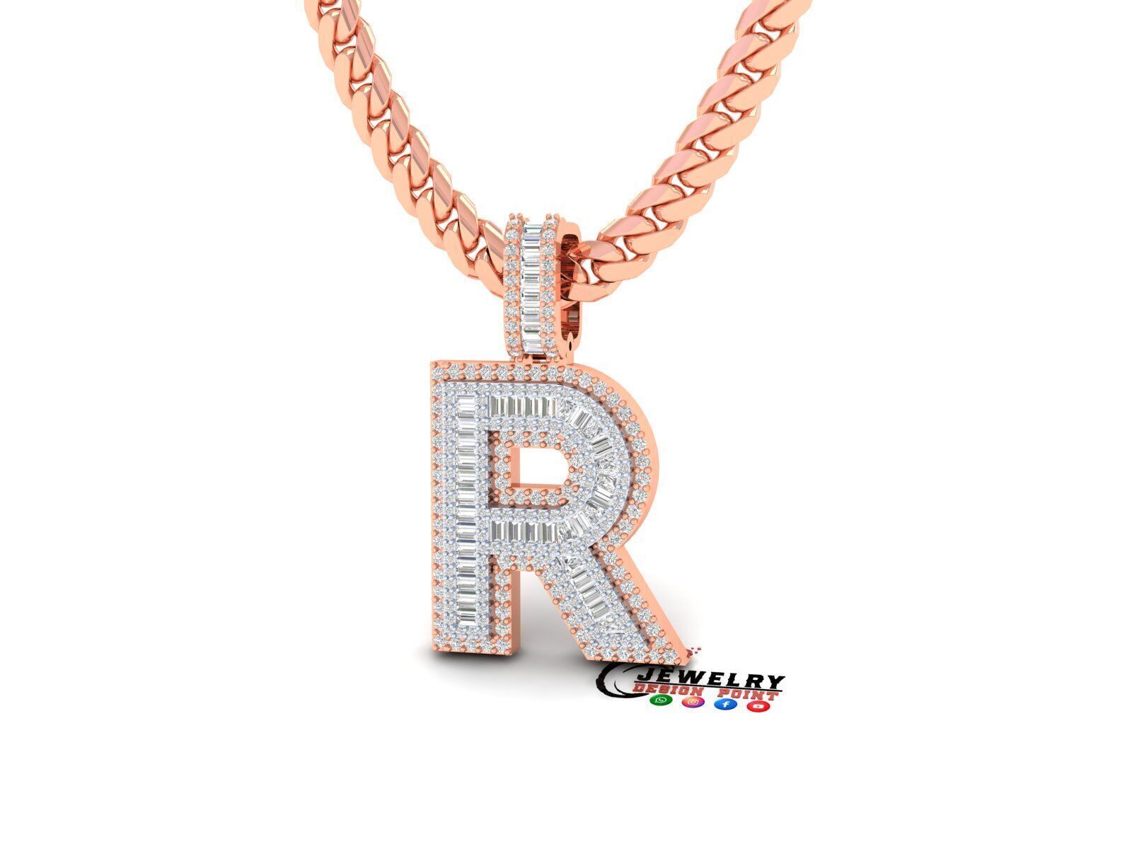Custom Initial R Letter Diamond A to Z Alphabet Bug Necklace 3D print model_2