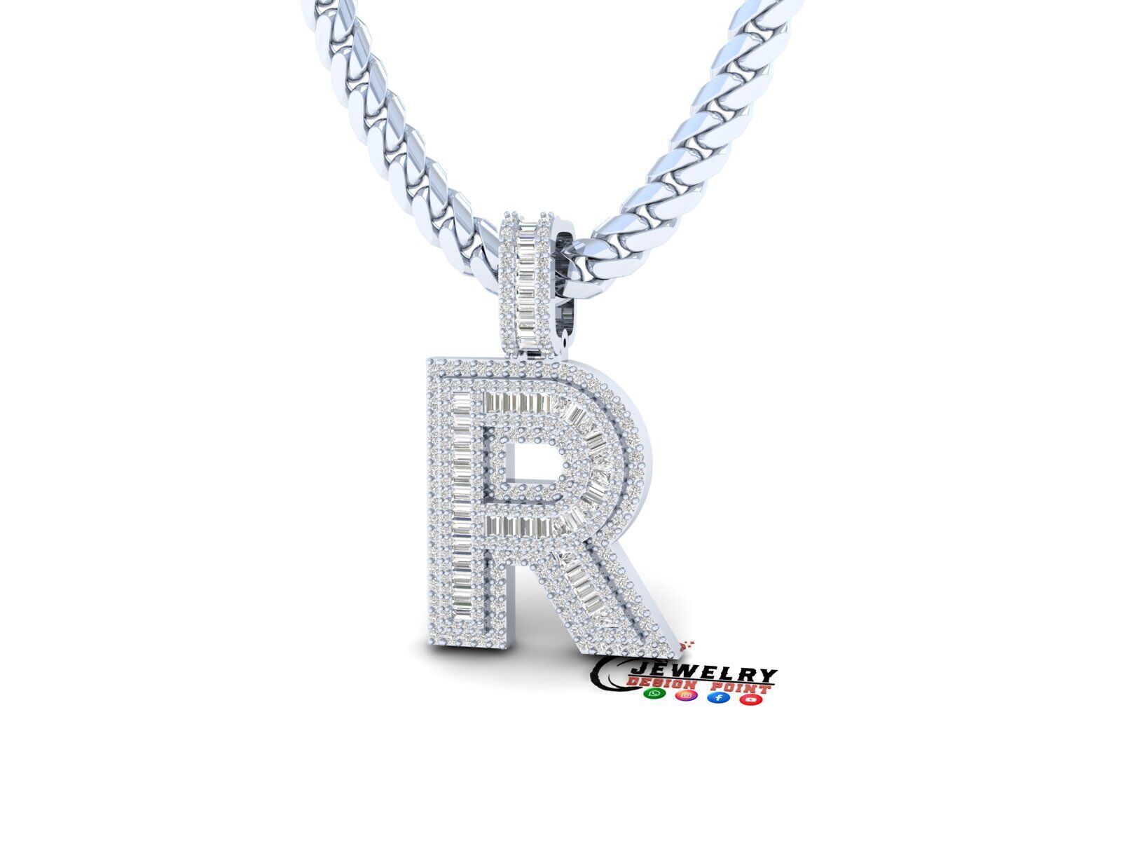 Custom Initial R Letter Diamond A to Z Alphabet Bug Necklace 3D print model_3