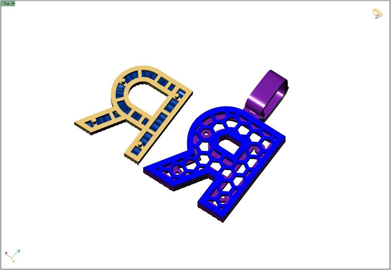 Custom Initial R Letter Diamond A to Z Alphabet Bug Necklace 3D print model_11